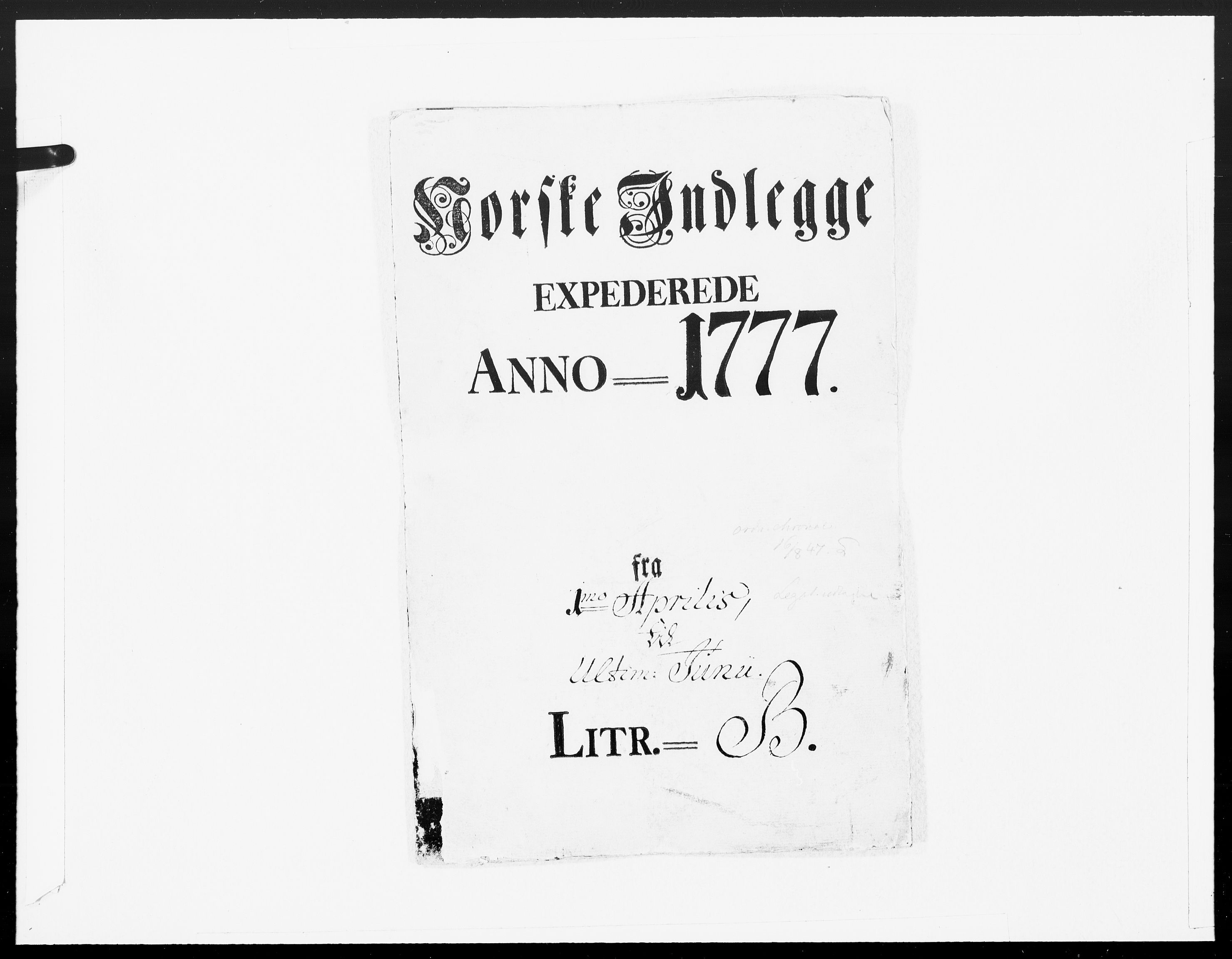 Danske Kanselli 1572-1799, AV/RA-EA-3023/F/Fc/Fcc/Fcca/L0224: Norske innlegg 1572-1799, 1777, p. 1