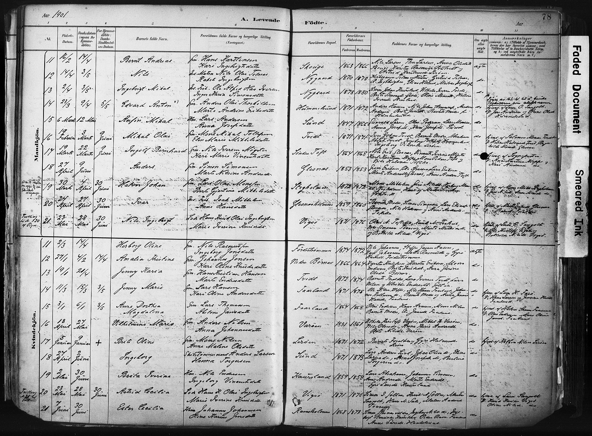 Sund sokneprestembete, AV/SAB-A-99930: Parish register (official) no. B 1, 1882-1907, p. 78