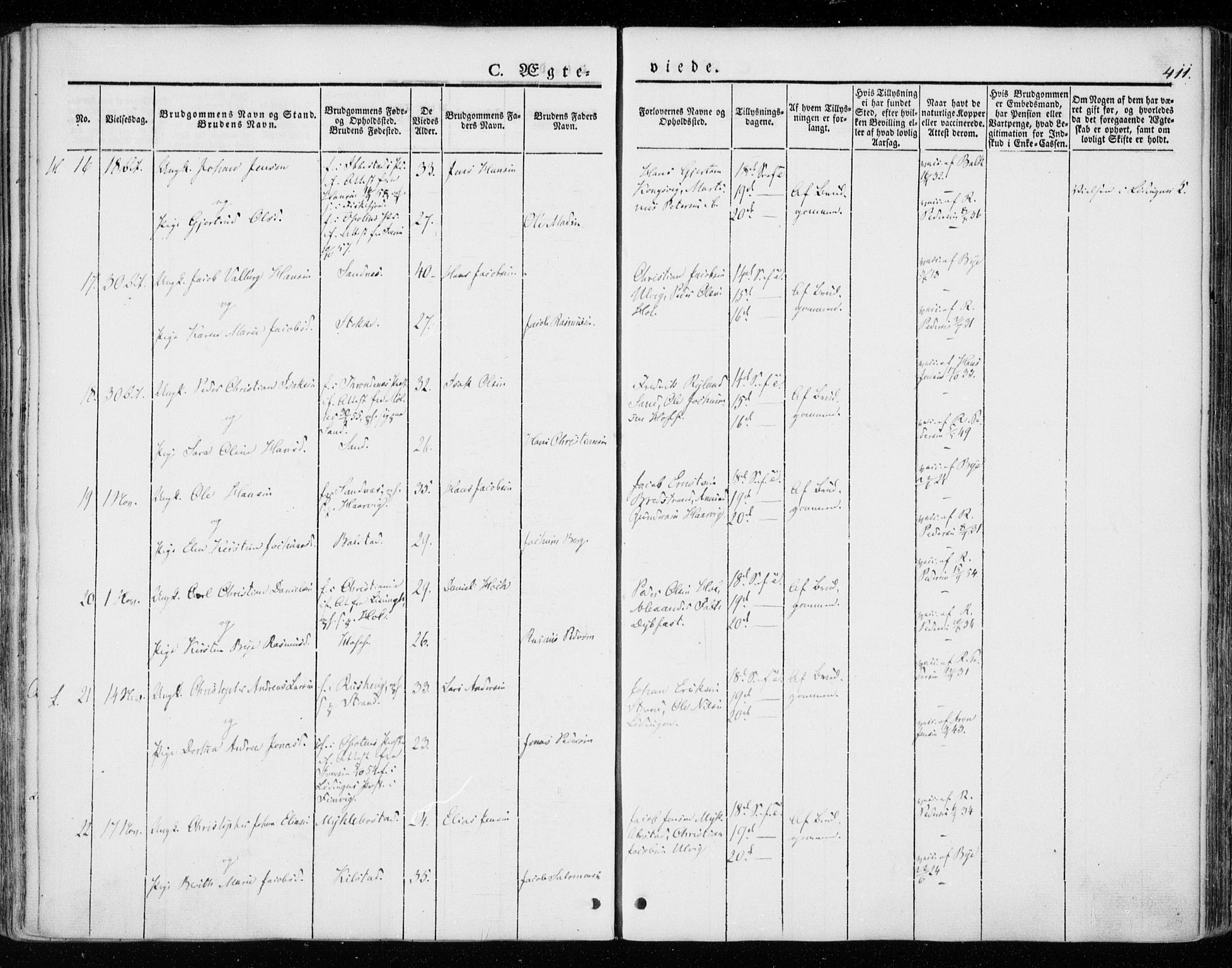 Ministerialprotokoller, klokkerbøker og fødselsregistre - Nordland, AV/SAT-A-1459/872/L1033: Parish register (official) no. 872A08, 1840-1863, p. 411