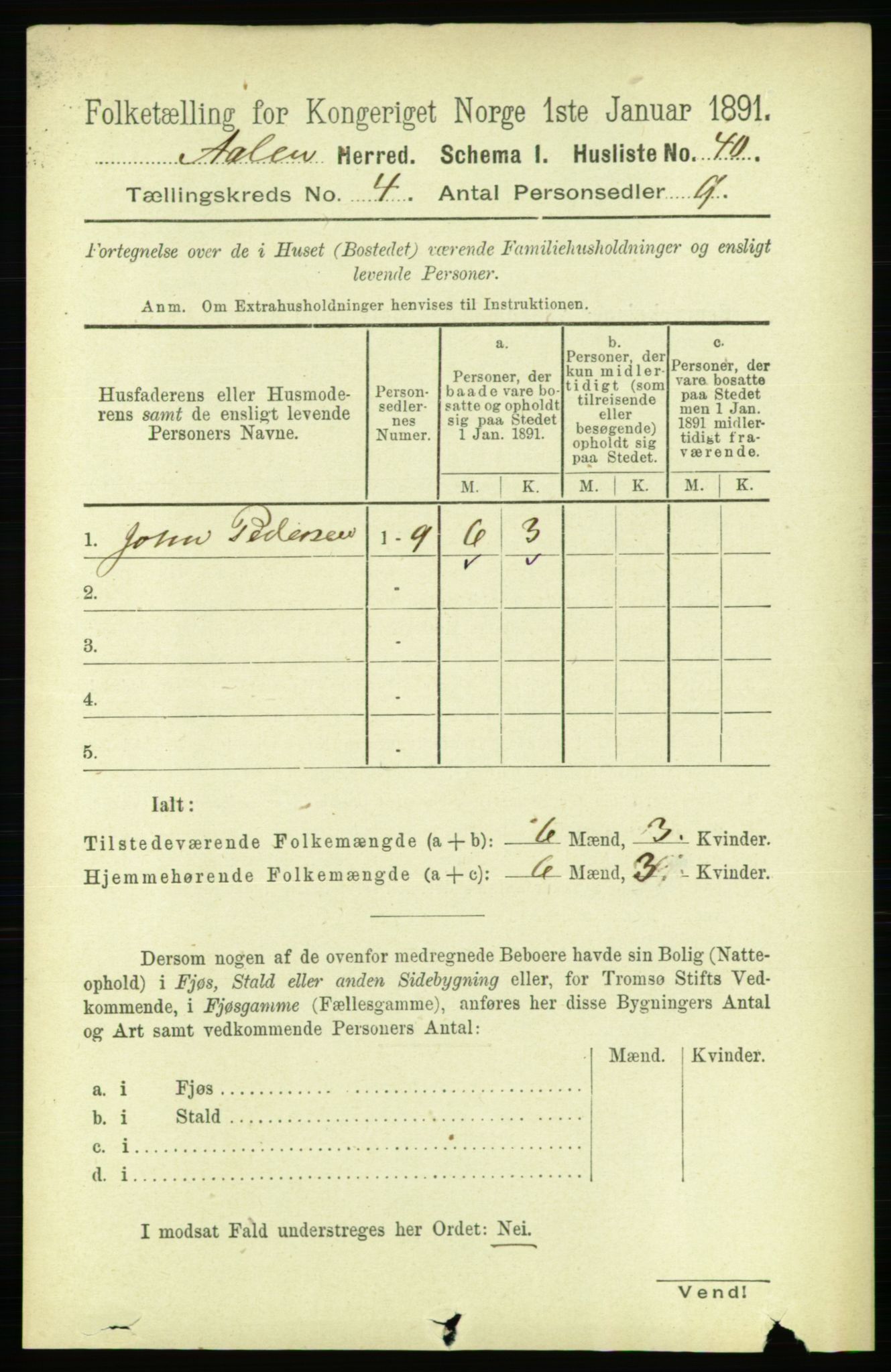 RA, 1891 census for 1644 Ålen, 1891, p. 1162