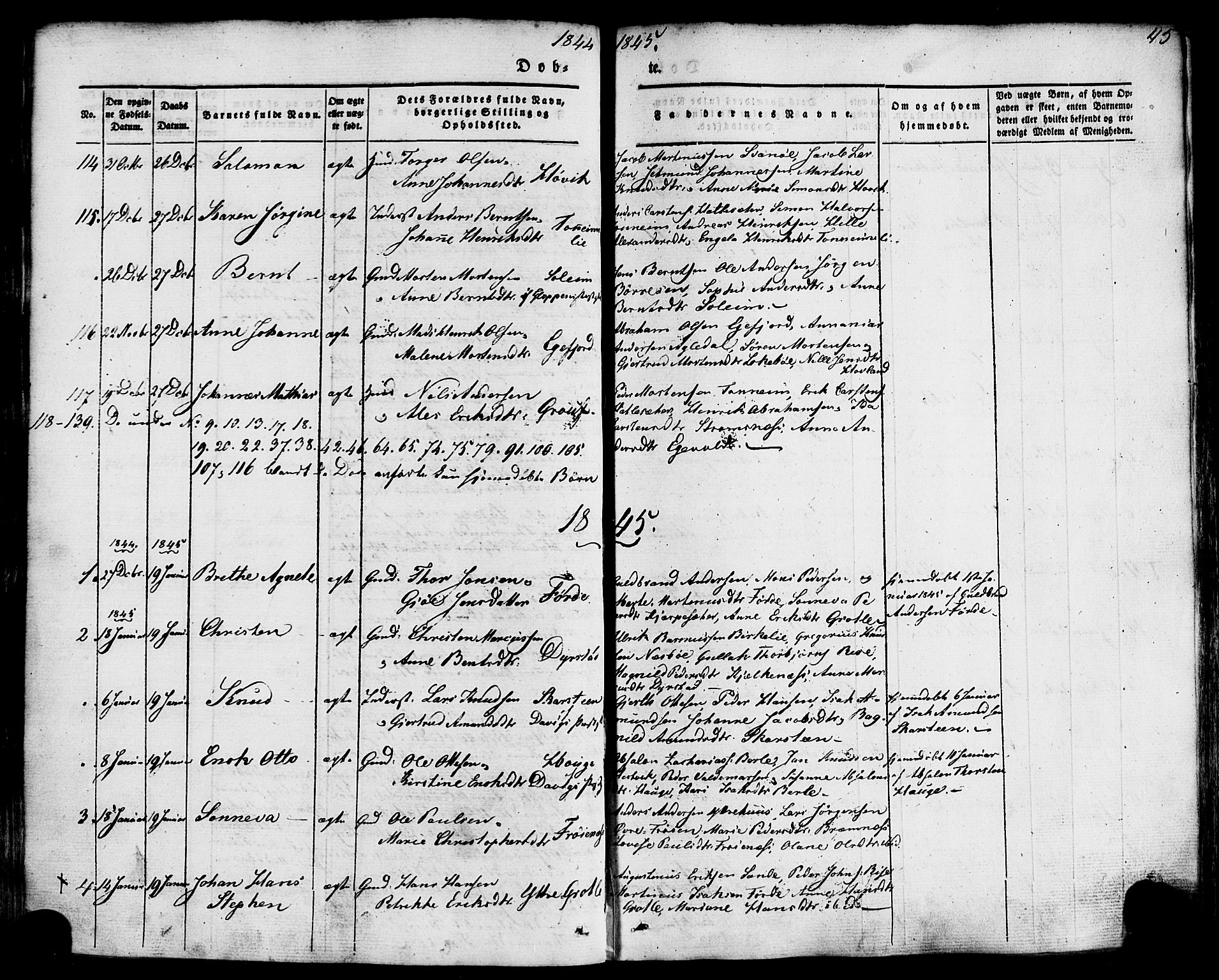 Kinn sokneprestembete, AV/SAB-A-80801/H/Haa/Haaa/L0005: Parish register (official) no. A 5, 1841-1857, p. 45