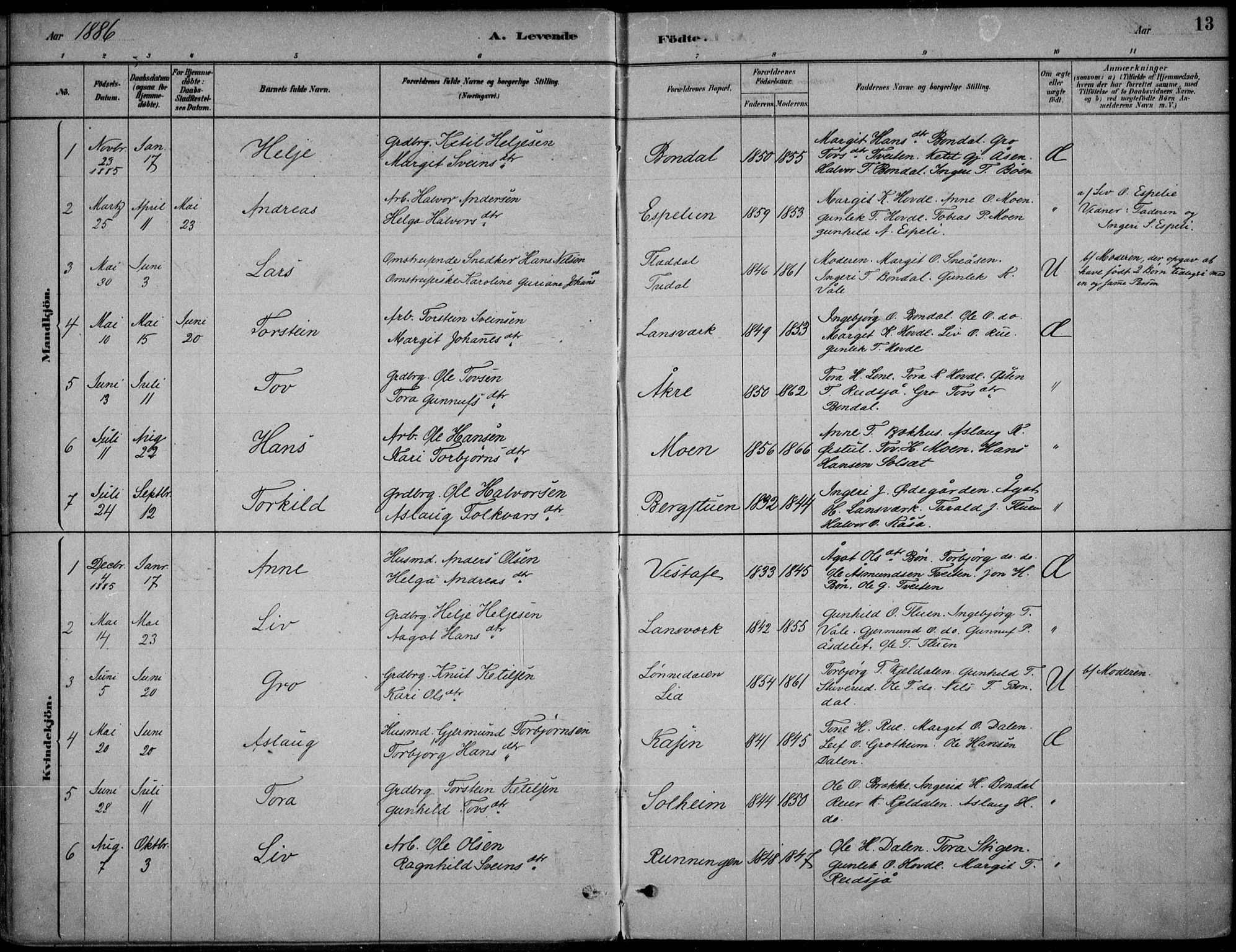 Hjartdal kirkebøker, SAKO/A-270/F/Fc/L0002: Parish register (official) no. III 2, 1880-1936, p. 13