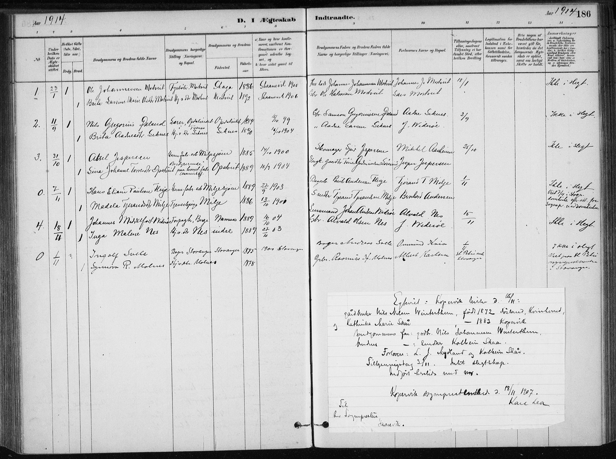 Skånevik sokneprestembete, SAB/A-77801/H/Haa: Parish register (official) no. B 1, 1879-1914, p. 186