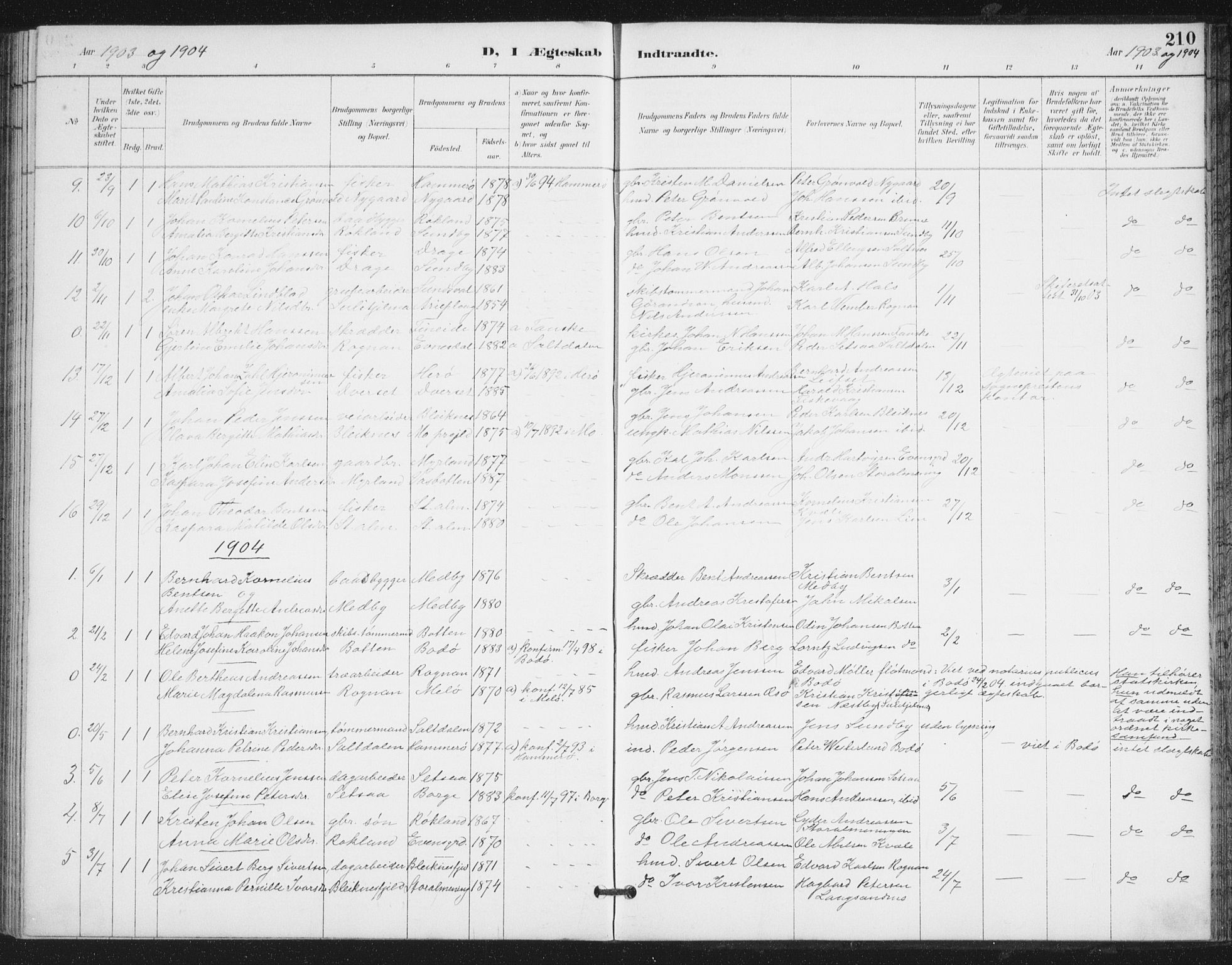 Ministerialprotokoller, klokkerbøker og fødselsregistre - Nordland, SAT/A-1459/847/L0682: Parish register (copy) no. 847C10, 1889-1907, p. 210