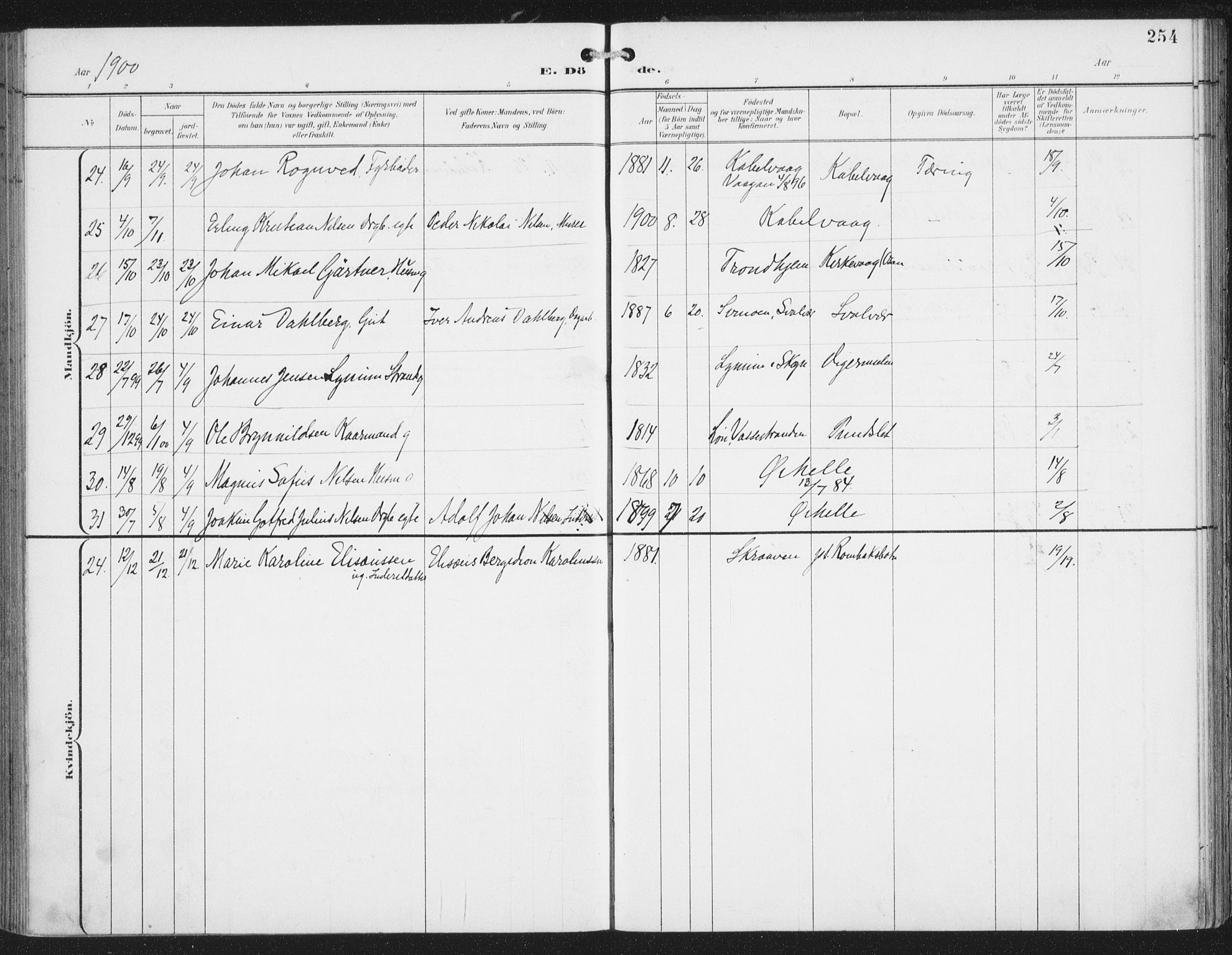 Ministerialprotokoller, klokkerbøker og fødselsregistre - Nordland, AV/SAT-A-1459/874/L1062: Parish register (official) no. 874A06, 1899-1907, p. 254