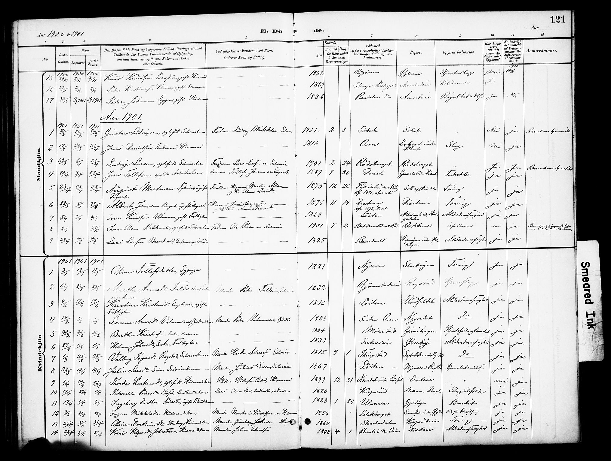 Åmot prestekontor, Hedmark, AV/SAH-PREST-056/H/Ha/Haa/L0013: Parish register (official) no. 13, 1898-1906, p. 121