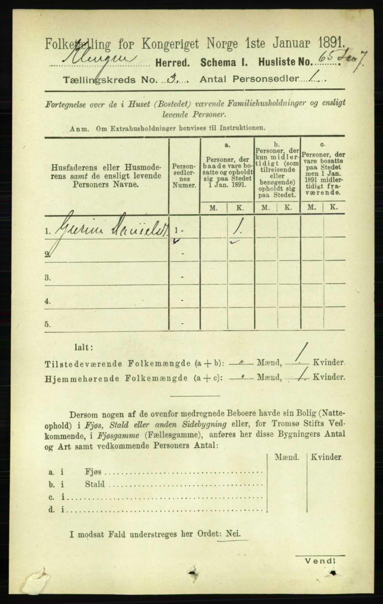 RA, 1891 census for 1746 Klinga, 1891, p. 705