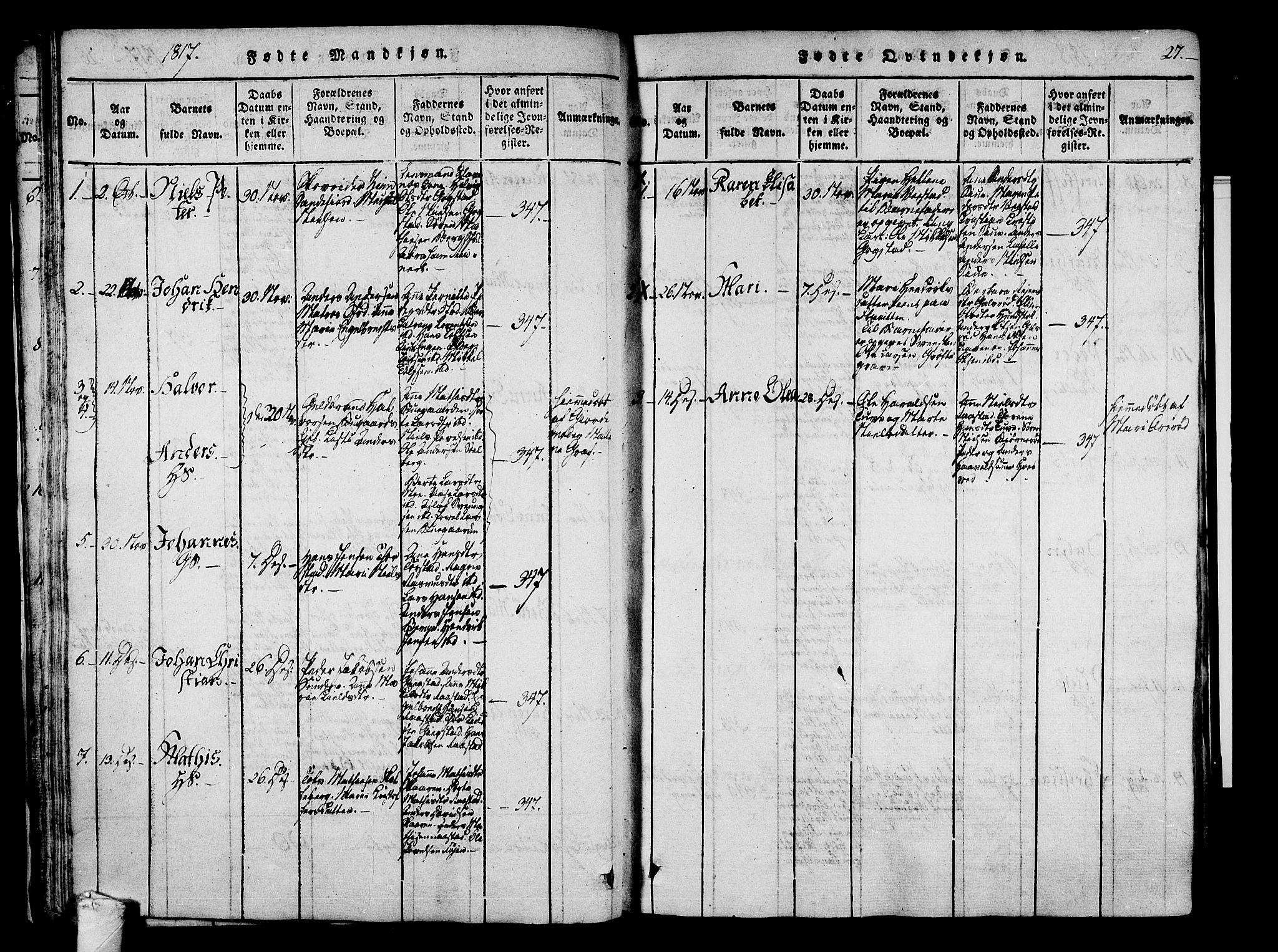 Sandar kirkebøker, SAKO/A-243/F/Fa/L0004: Parish register (official) no. 4, 1814-1832, p. 27
