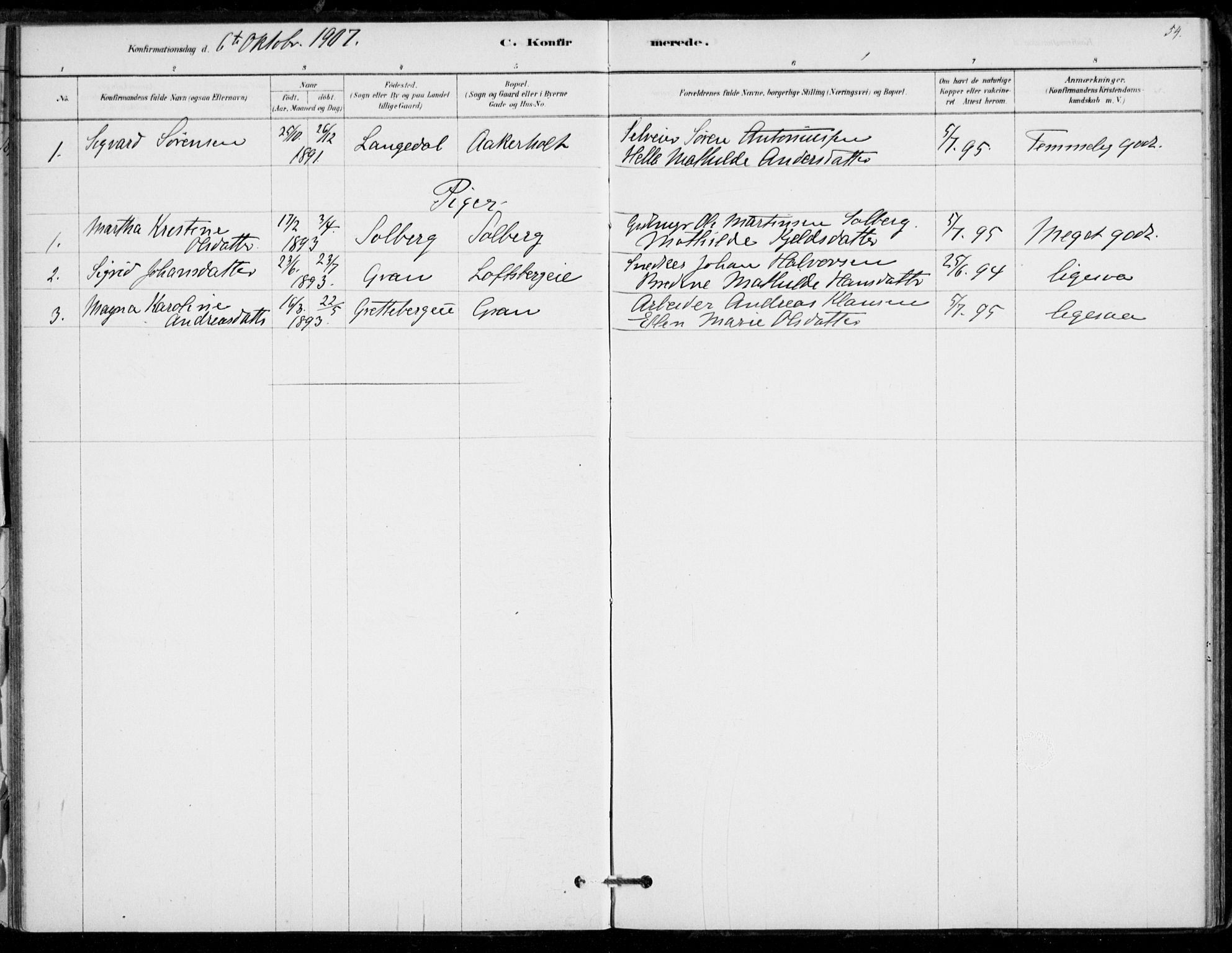 Hof kirkebøker, SAKO/A-64/F/Fb/L0001: Parish register (official) no. II 1, 1878-1907, p. 54