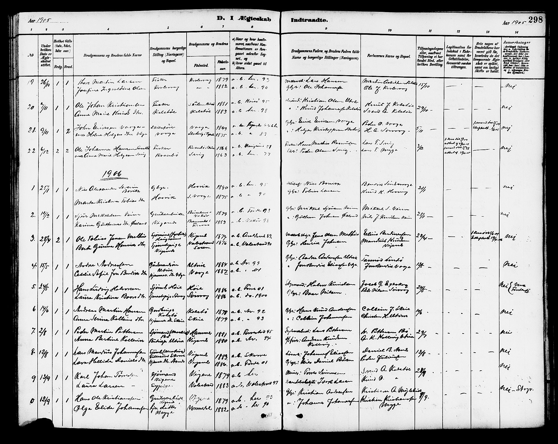 Avaldsnes sokneprestkontor, SAST/A -101851/H/Ha/Hab/L0007: Parish register (copy) no. B 7, 1885-1909, p. 298