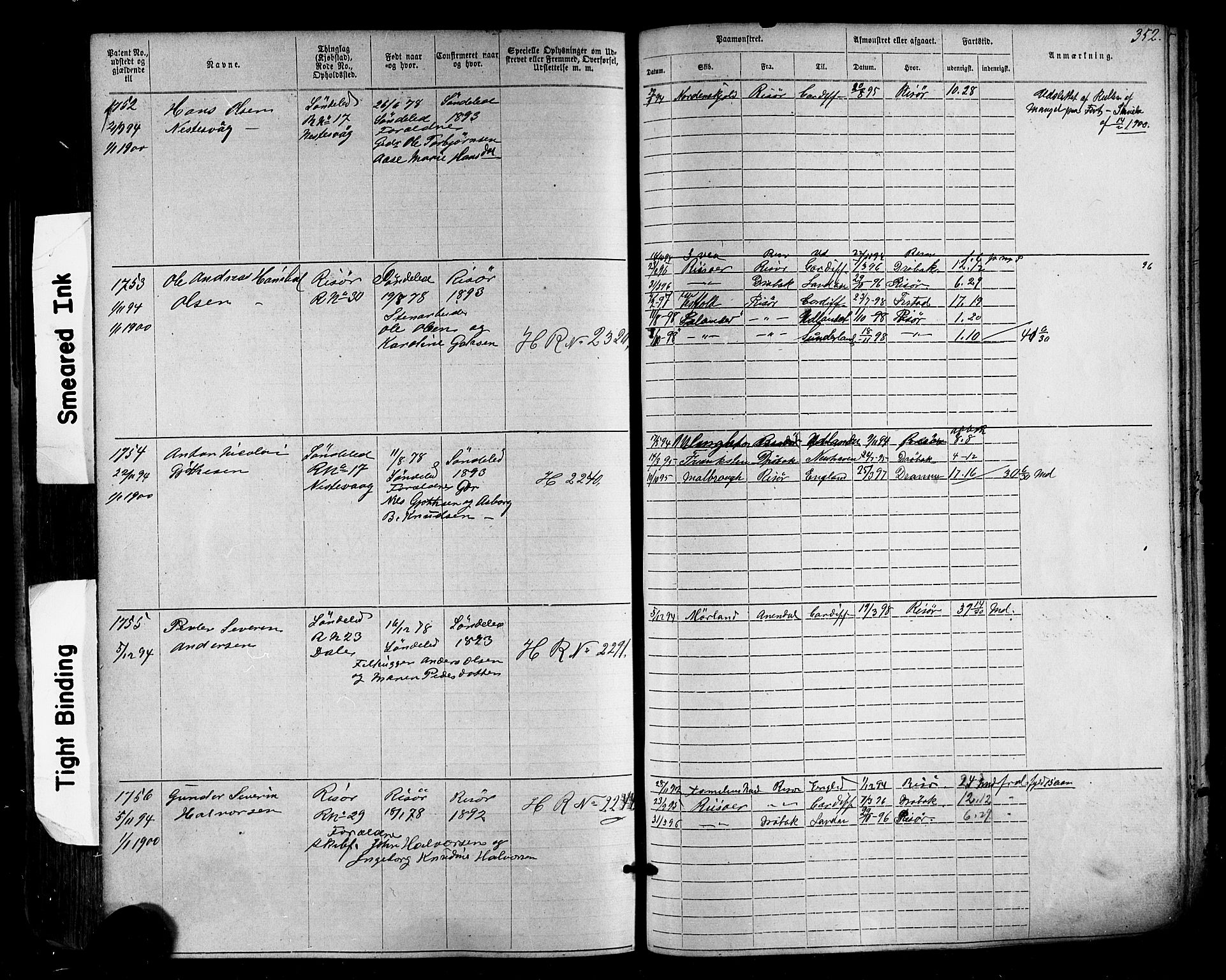 Risør mønstringskrets, AV/SAK-2031-0010/F/Fa/L0003: Annotasjonsrulle nr 1-1913 med register, T-7, 1863-1899, p. 294