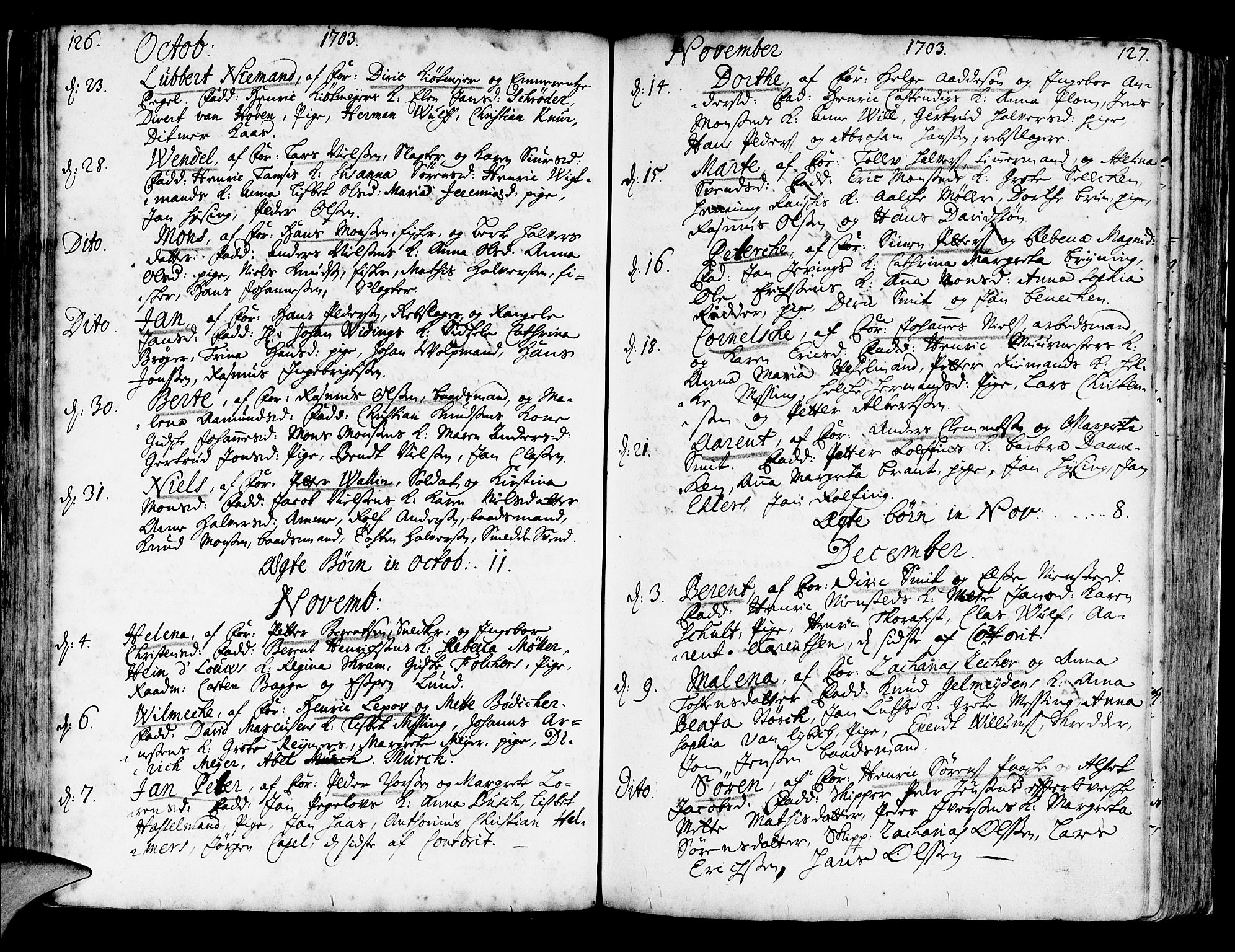 Korskirken sokneprestembete, AV/SAB-A-76101/H/Haa/L0003: Parish register (official) no. A 3, 1698-1719, p. 126-127