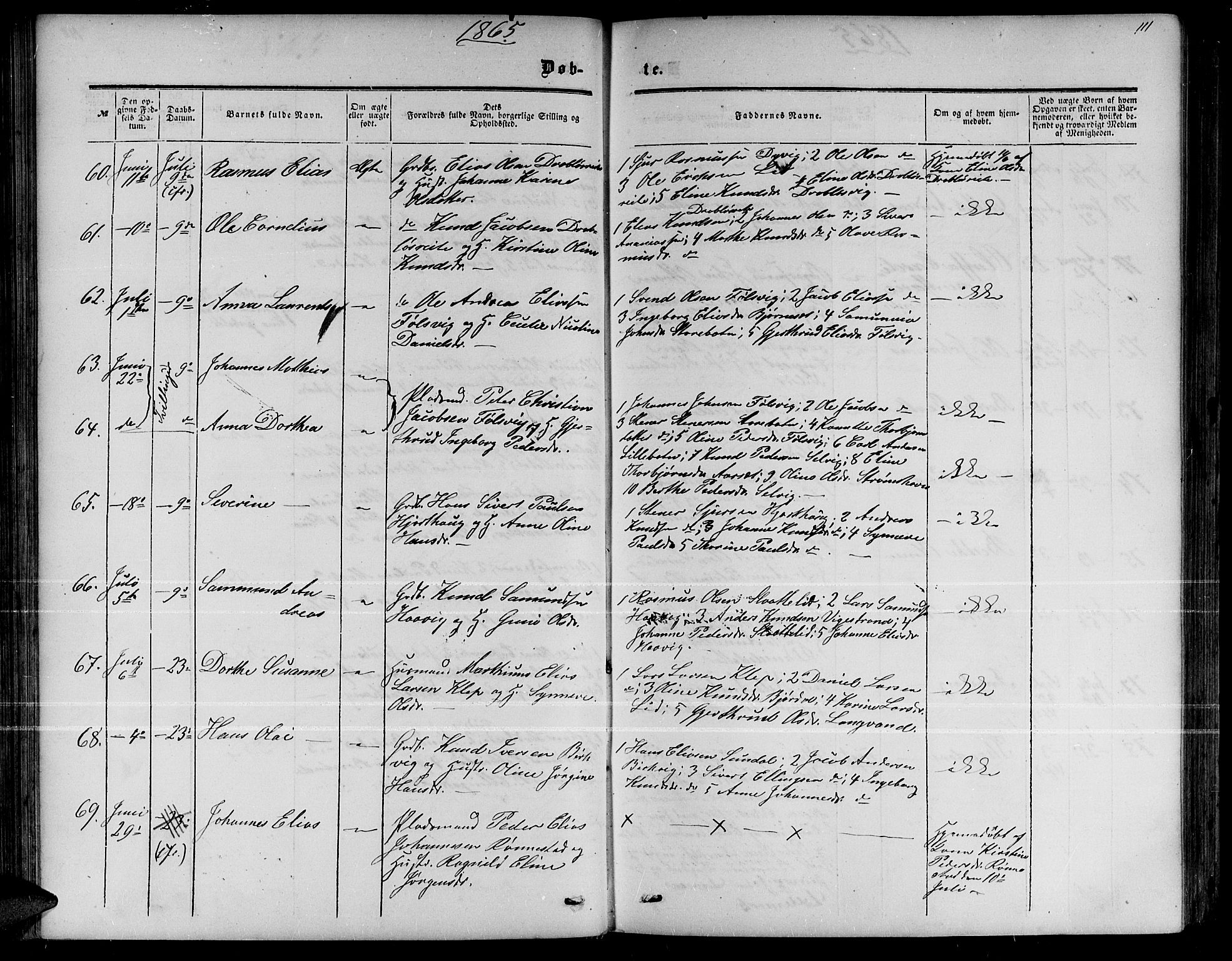 Ministerialprotokoller, klokkerbøker og fødselsregistre - Møre og Romsdal, SAT/A-1454/511/L0157: Parish register (copy) no. 511C03, 1864-1884, p. 111