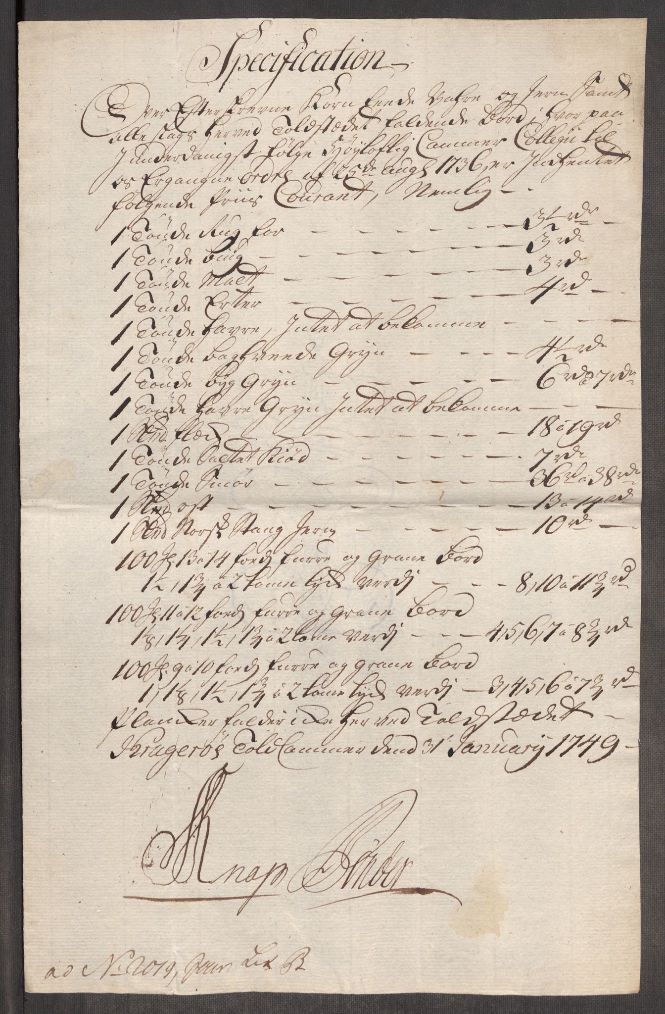 Rentekammeret inntil 1814, Realistisk ordnet avdeling, RA/EA-4070/Oe/L0004: [Ø1]: Priskuranter, 1749-1752, p. 118