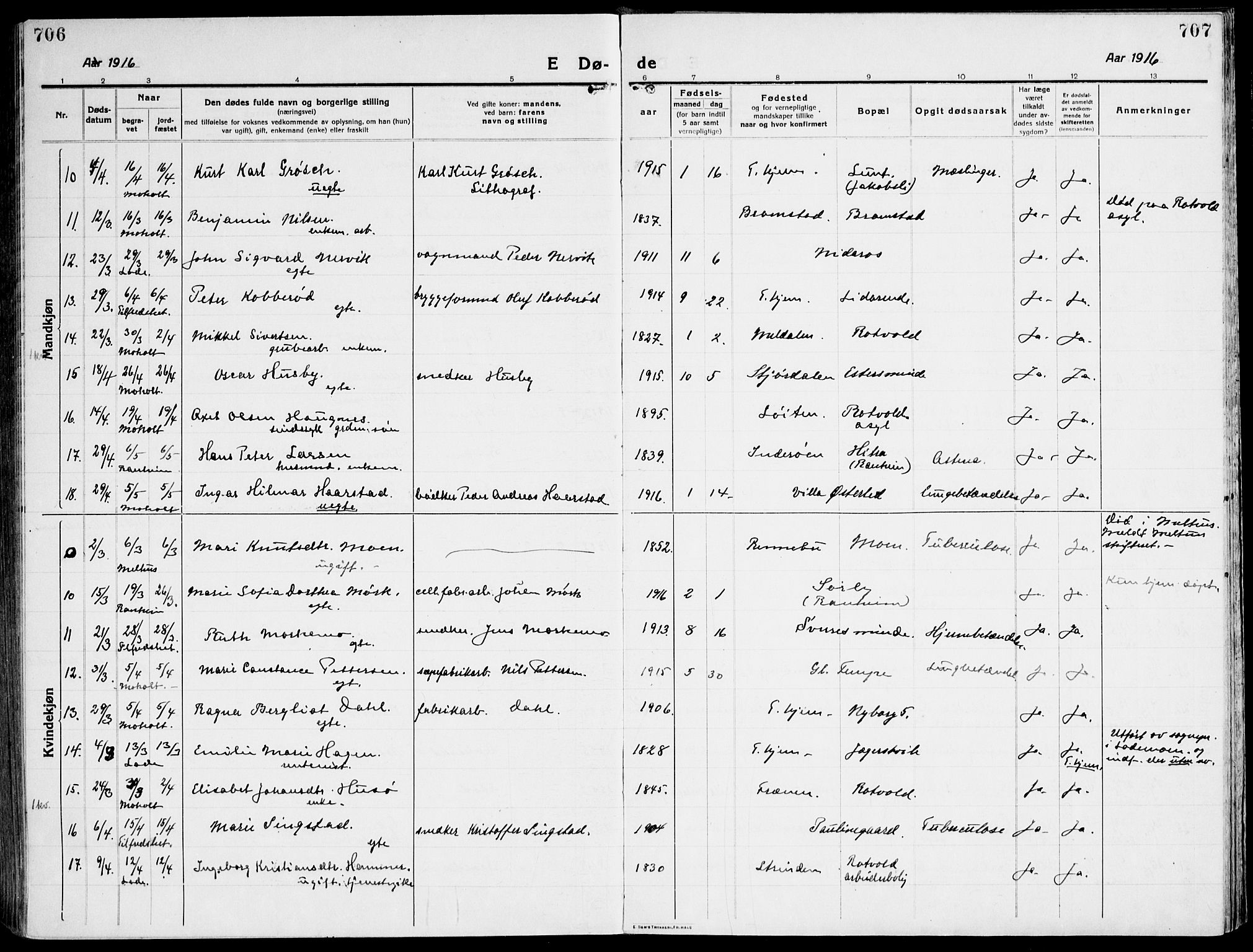 Ministerialprotokoller, klokkerbøker og fødselsregistre - Sør-Trøndelag, AV/SAT-A-1456/607/L0321: Parish register (official) no. 607A05, 1916-1935, p. 706-707