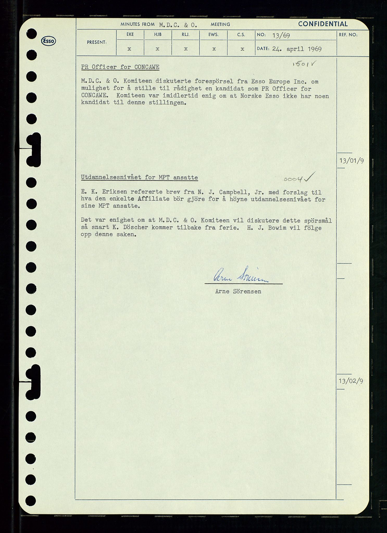 Pa 0982 - Esso Norge A/S, AV/SAST-A-100448/A/Aa/L0003/0001: Den administrerende direksjon Board minutes (styrereferater) og Bedriftforsamlingsprotokoll / Den administrerende direksjon Board minutes (styrereferater), 1969, p. 149