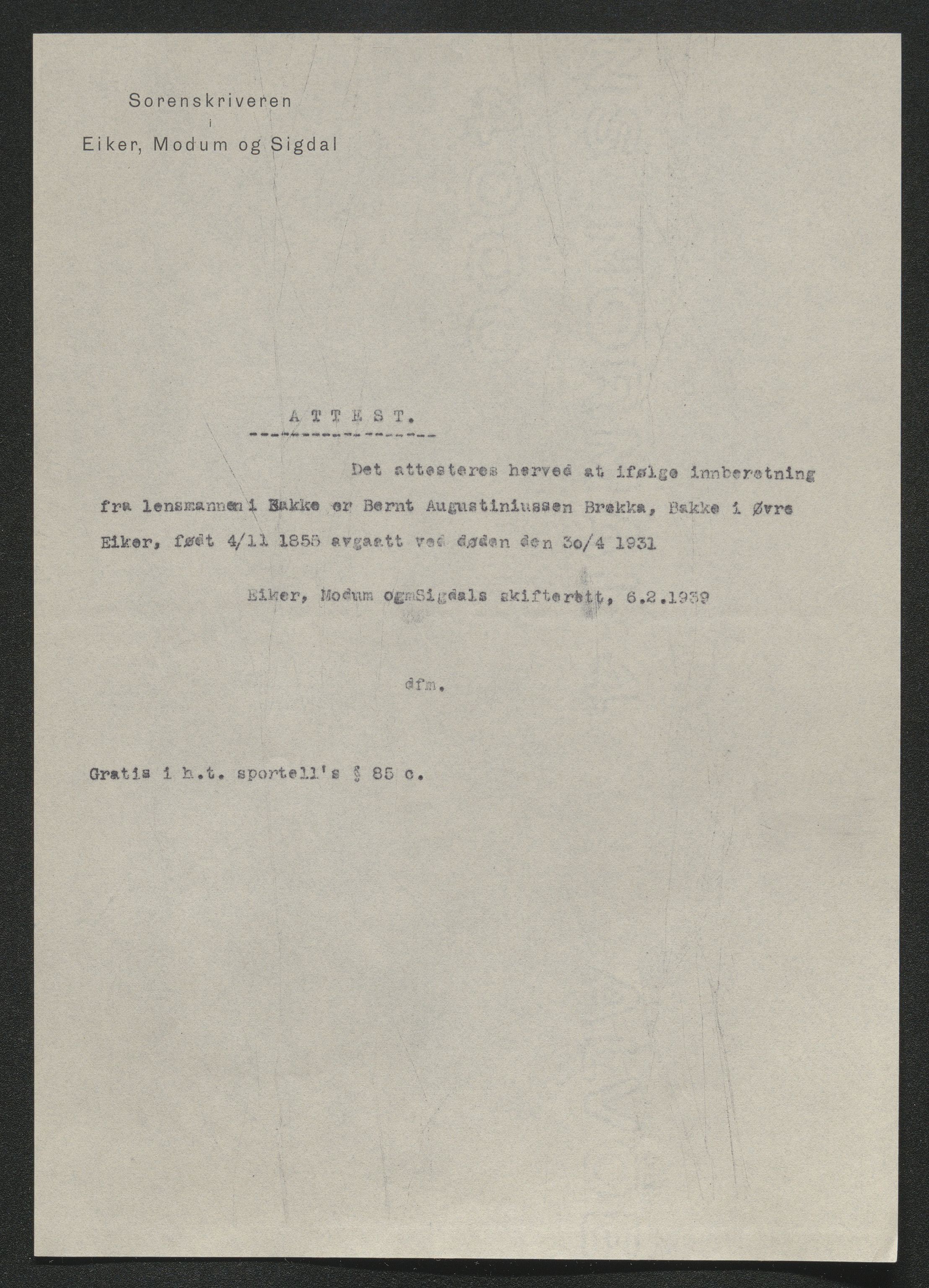 Eiker, Modum og Sigdal sorenskriveri, AV/SAKO-A-123/H/Ha/Hab/L0046: Dødsfallsmeldinger, 1930-1931, p. 862