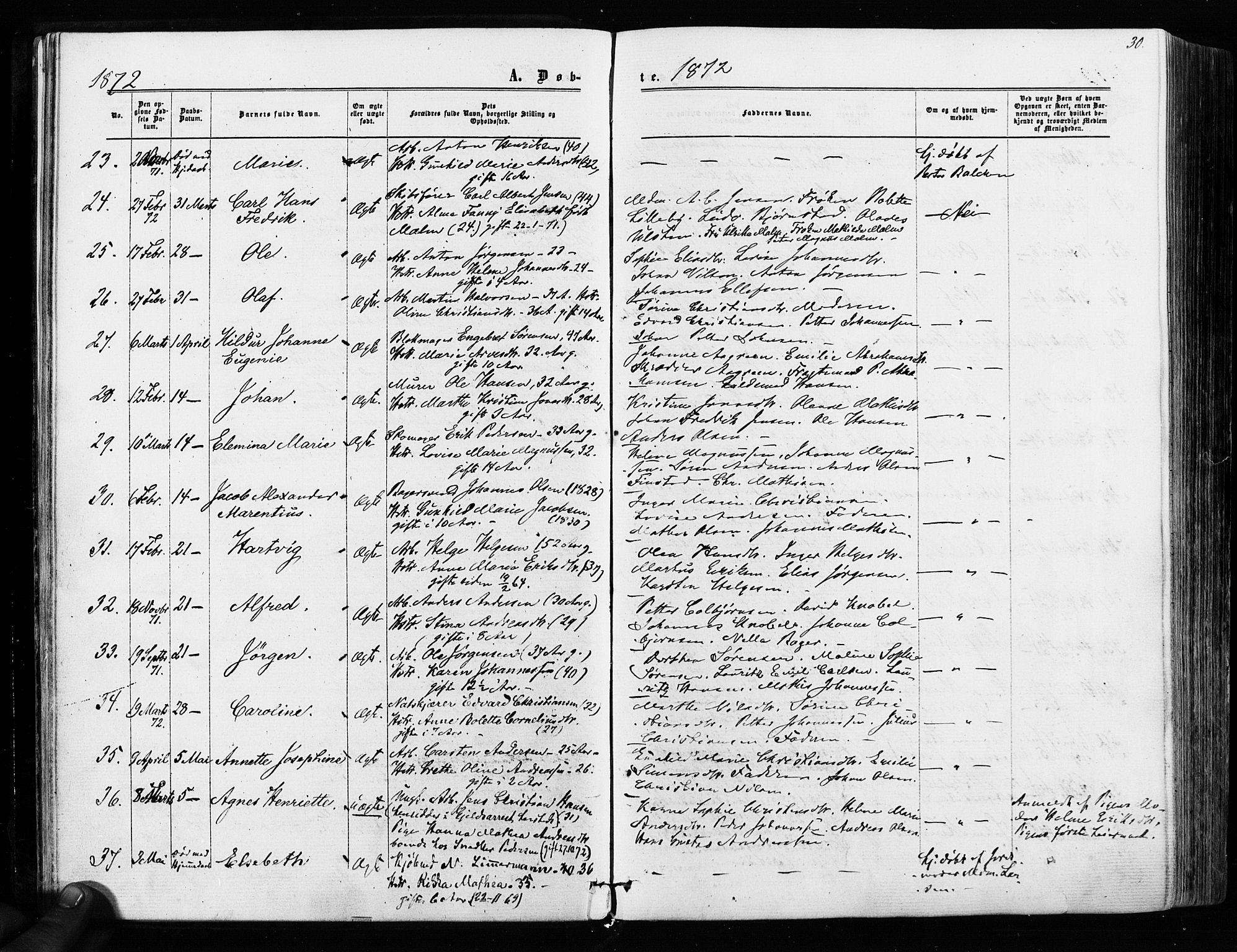 Sarpsborg prestekontor Kirkebøker, AV/SAO-A-2006/F/Fa/L0002: Parish register (official) no. 2, 1869-1877, p. 30