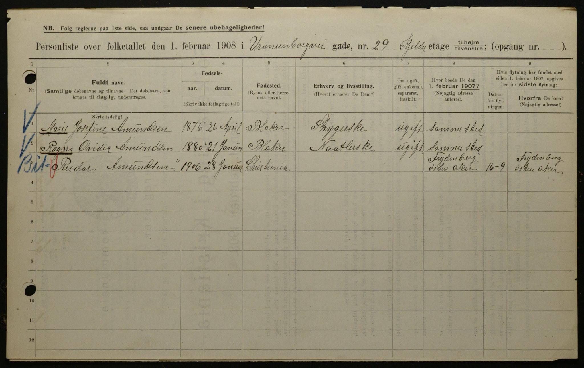 OBA, Municipal Census 1908 for Kristiania, 1908, p. 108213