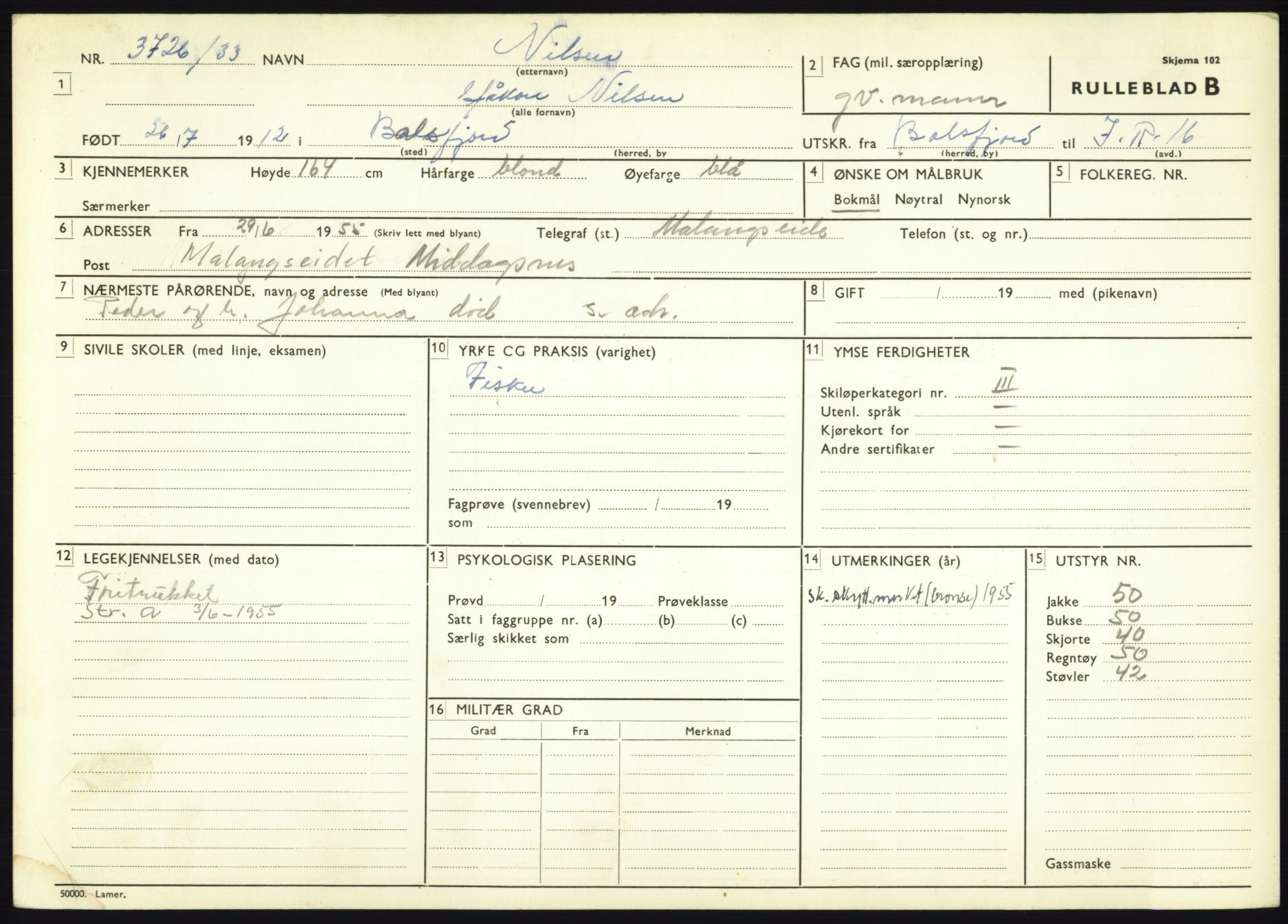 Forsvaret, Troms infanteriregiment nr. 16, AV/RA-RAFA-3146/P/Pa/L0017: Rulleblad for regimentets menige mannskaper, årsklasse 1933, 1933, p. 885