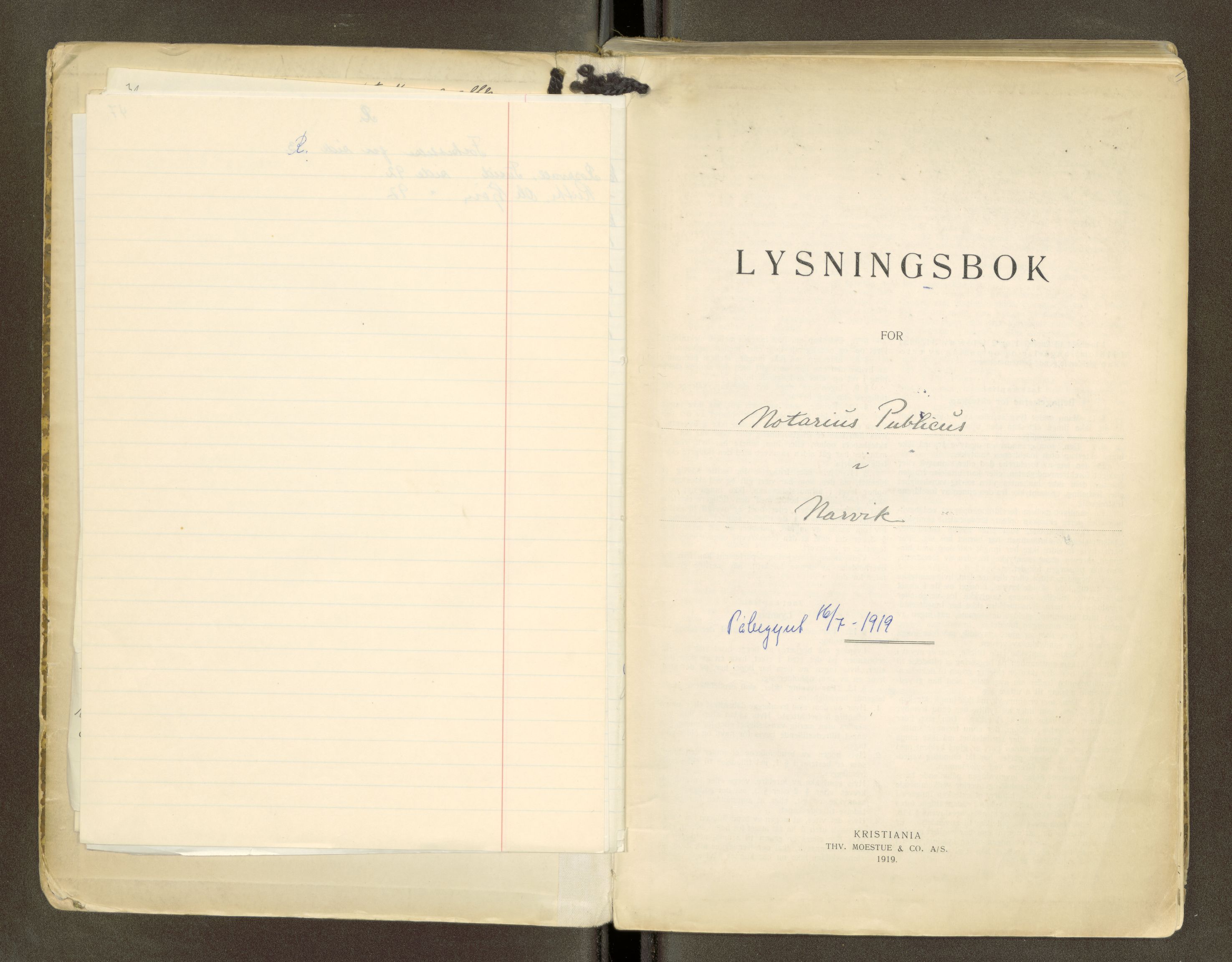 Narvik sorenskriveri, SAT/A-0002/1/6/6D/6Da/L0001: Lysningsbok, 1919-1965