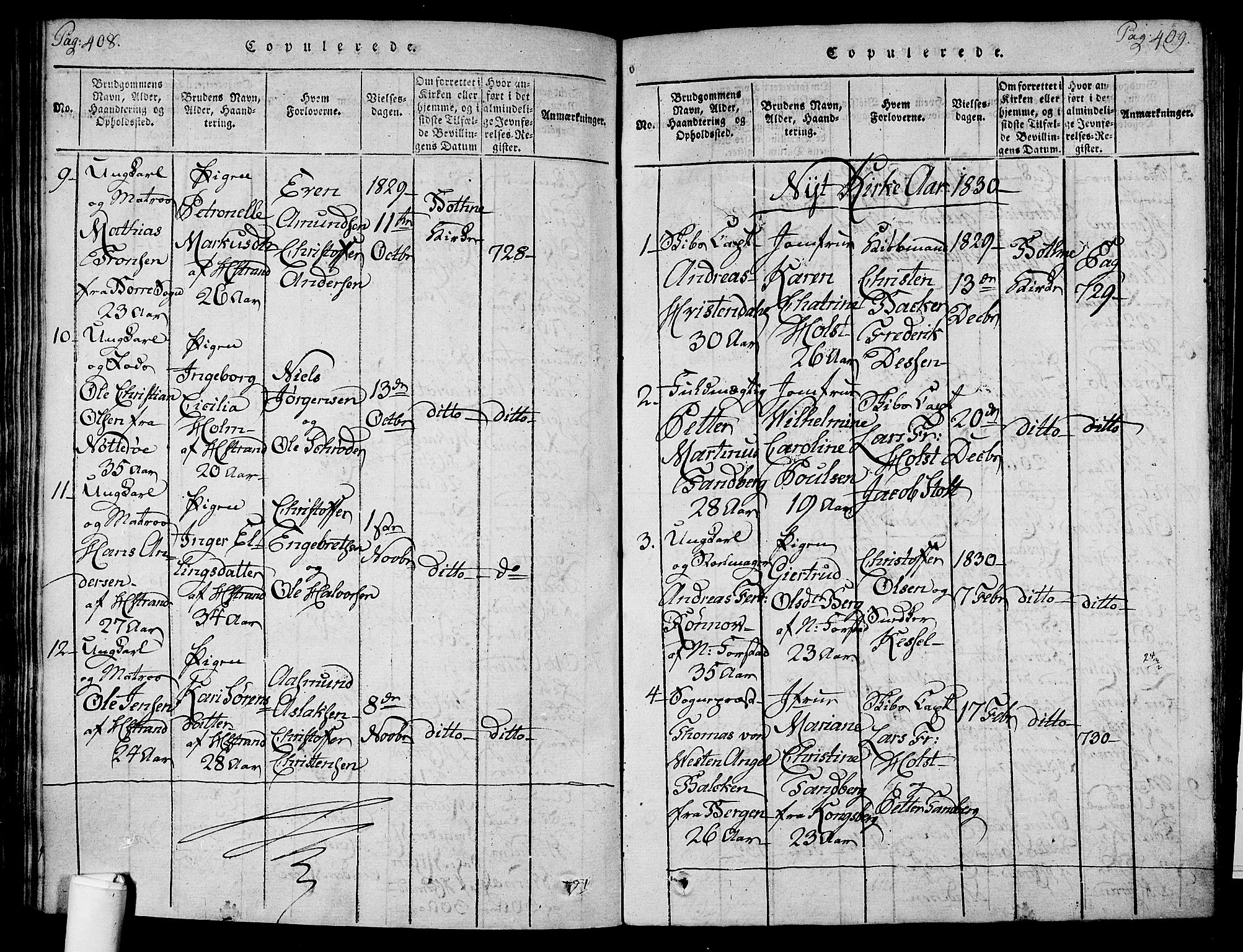 Holmestrand kirkebøker, AV/SAKO-A-346/F/Fa/L0001: Parish register (official) no. 1, 1814-1840, p. 408-409