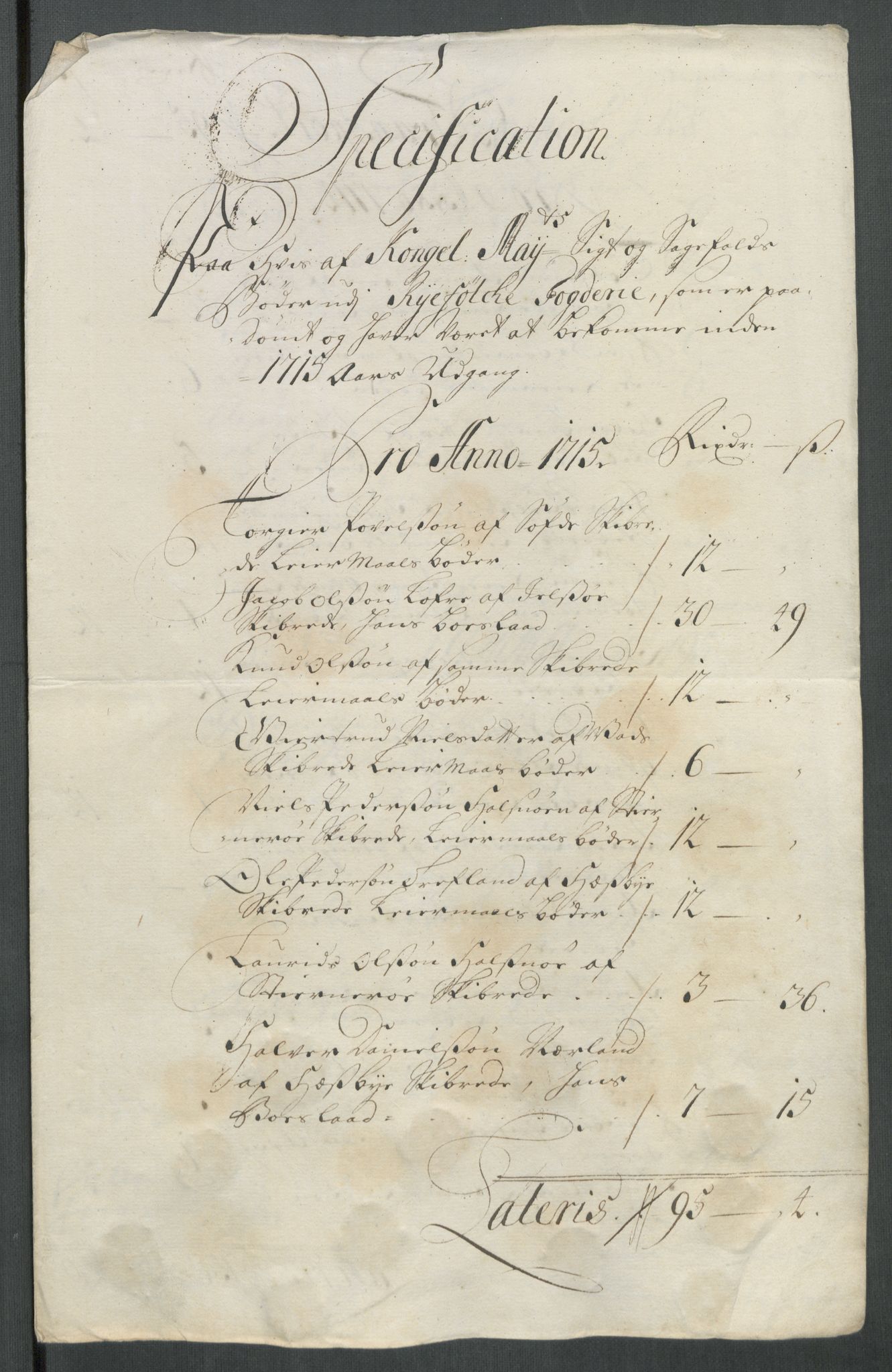 Rentekammeret inntil 1814, Reviderte regnskaper, Fogderegnskap, RA/EA-4092/R47/L2868: Fogderegnskap Ryfylke, 1715, p. 330