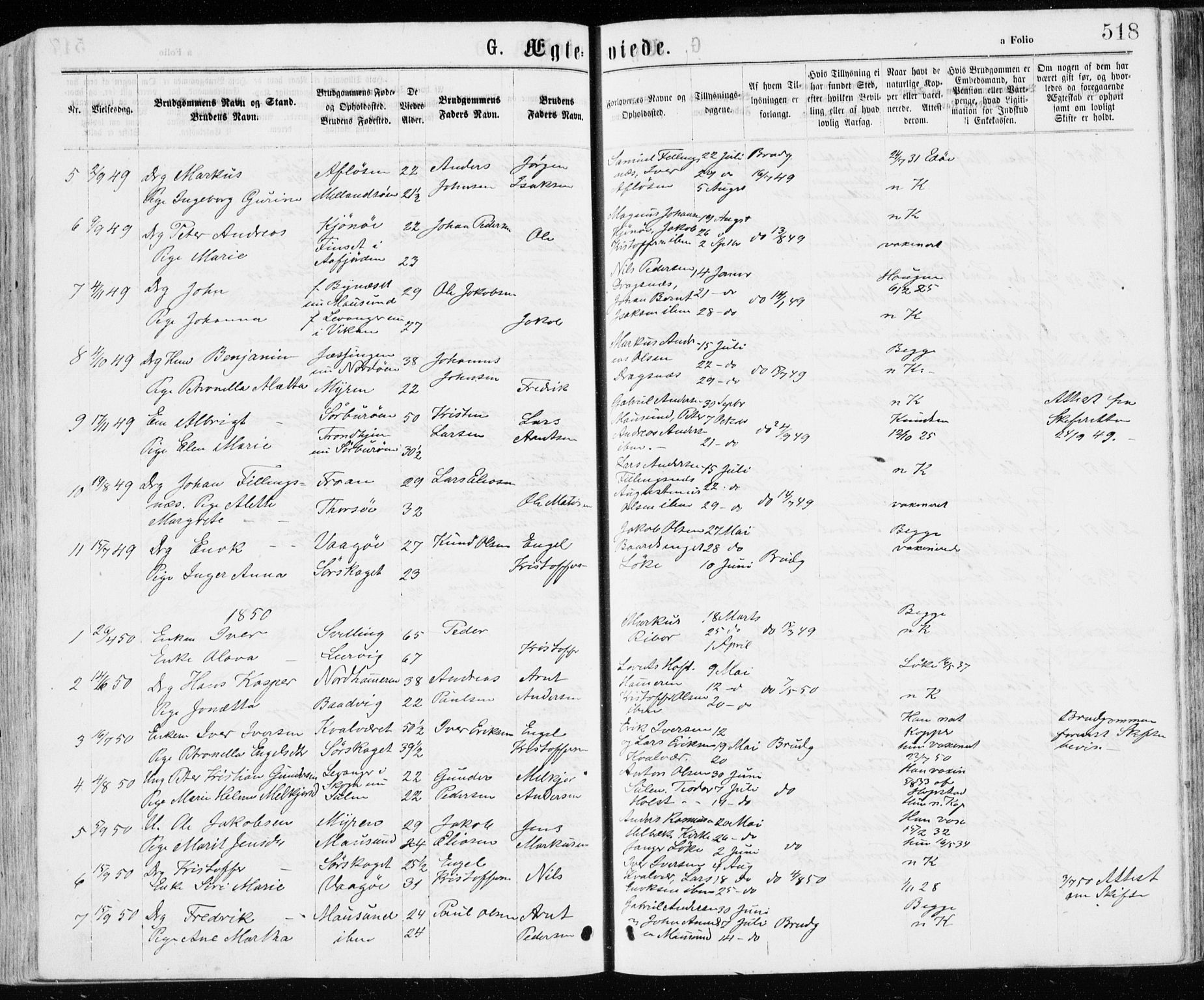 Ministerialprotokoller, klokkerbøker og fødselsregistre - Sør-Trøndelag, SAT/A-1456/640/L0576: Parish register (official) no. 640A01, 1846-1876, p. 518