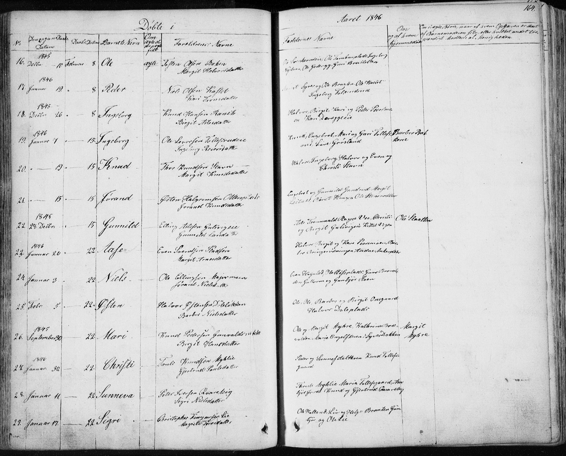 Nes kirkebøker, AV/SAKO-A-236/F/Fa/L0009: Parish register (official) no. 9, 1834-1863, p. 164