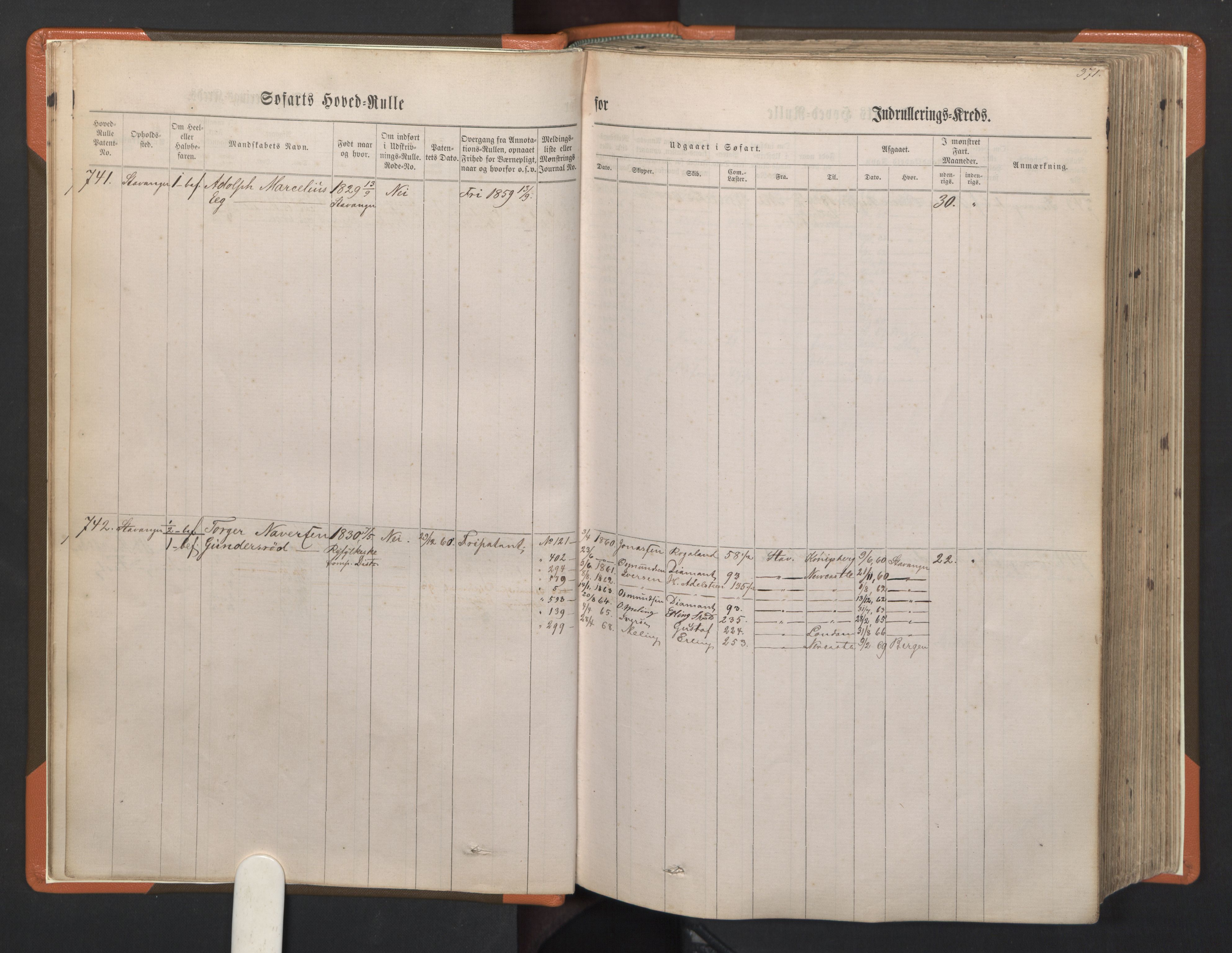 Stavanger sjømannskontor, AV/SAST-A-102006/F/Fb/Fbb/L0002: Sjøfartshovedrulle, patentnr. 721-1450 (del 2), 1863, p. 14