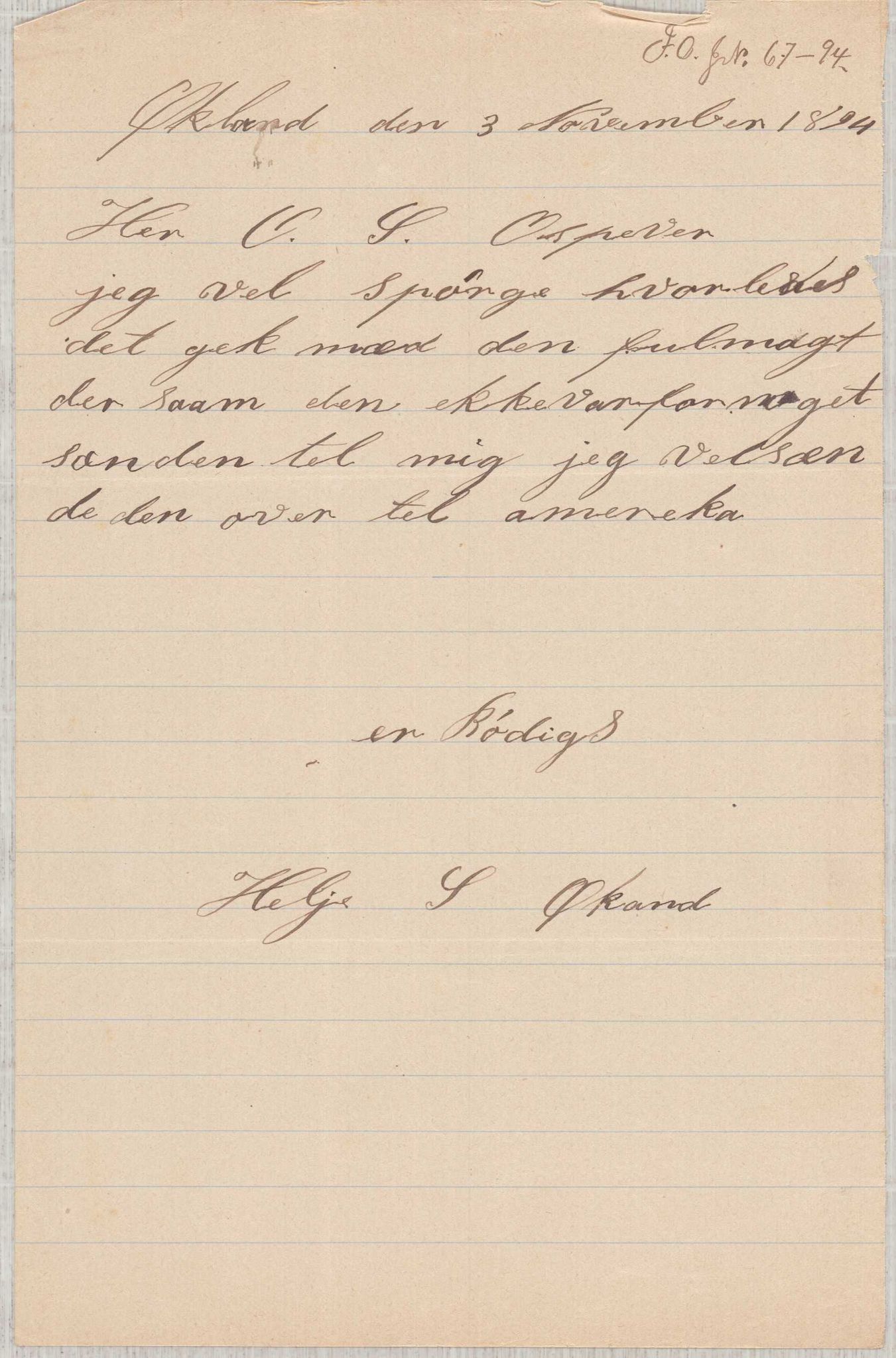 Finnaas kommune. Overformynderiet, IKAH/1218a-812/D/Da/Daa/L0001/0005: Kronologisk ordna korrespondanse / Kronologisk ordna korrespondanse, 1893-1895, p. 62