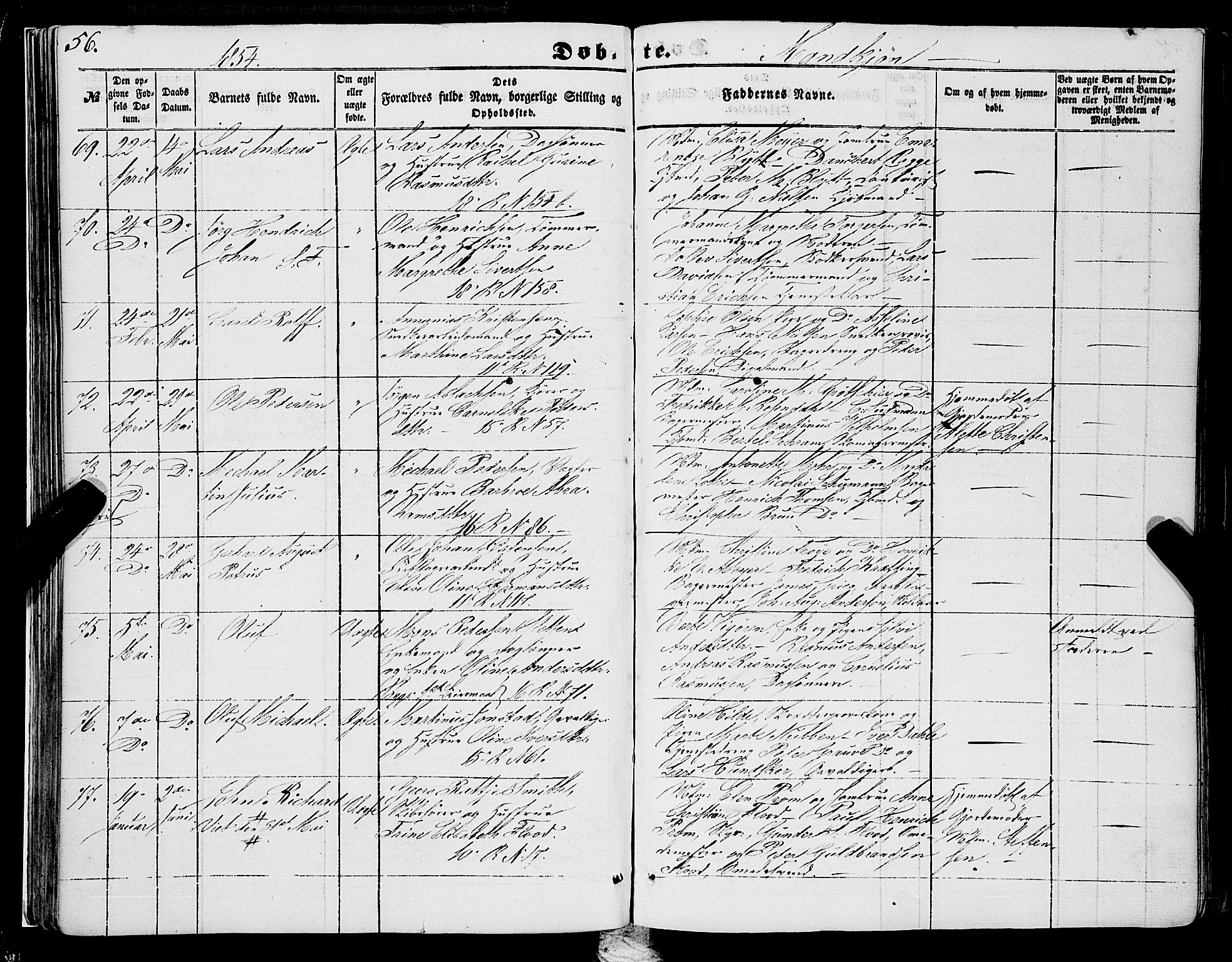 Domkirken sokneprestembete, AV/SAB-A-74801/H/Haa/L0020: Parish register (official) no. B 3, 1851-1859, p. 56