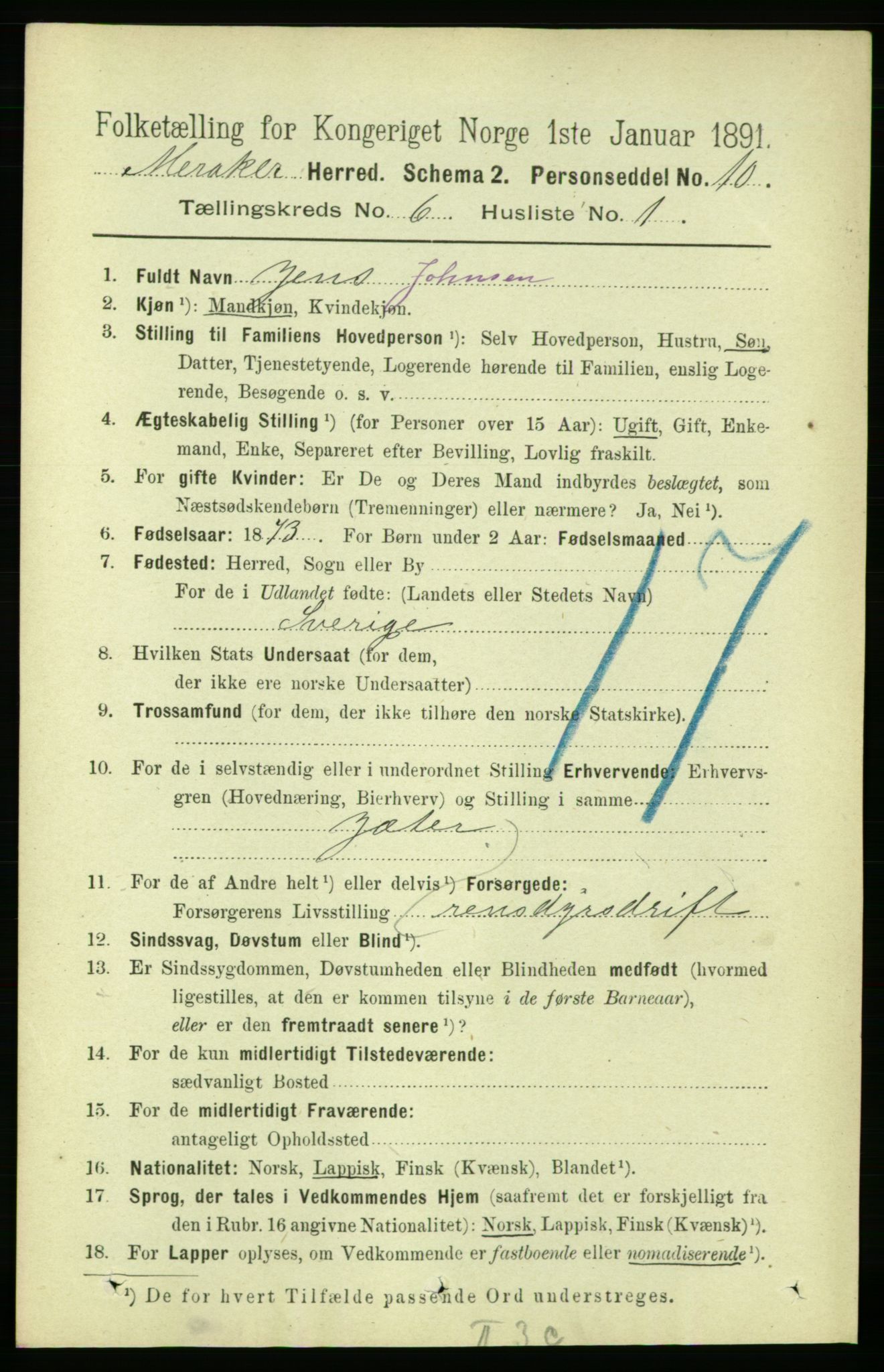 RA, 1891 census for 1711 Meråker, 1891, p. 2035