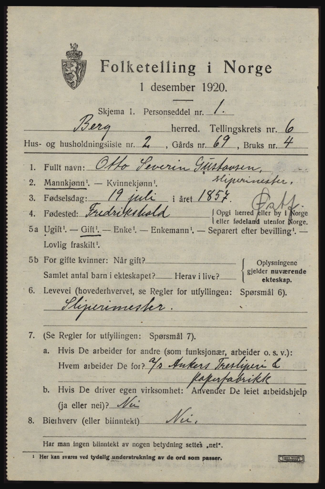 SAO, 1920 census for Berg, 1920, p. 9581