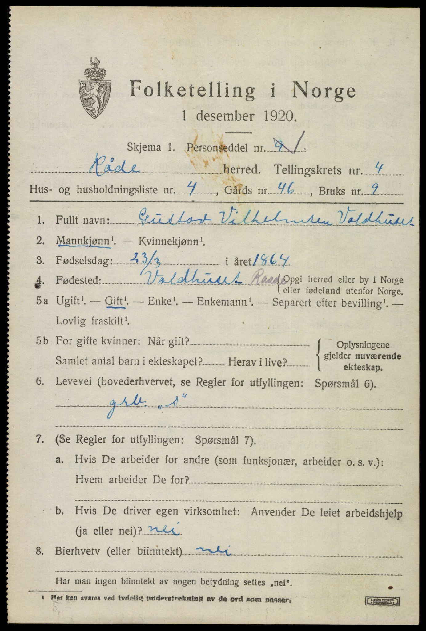 SAO, 1920 census for Råde, 1920, p. 4057