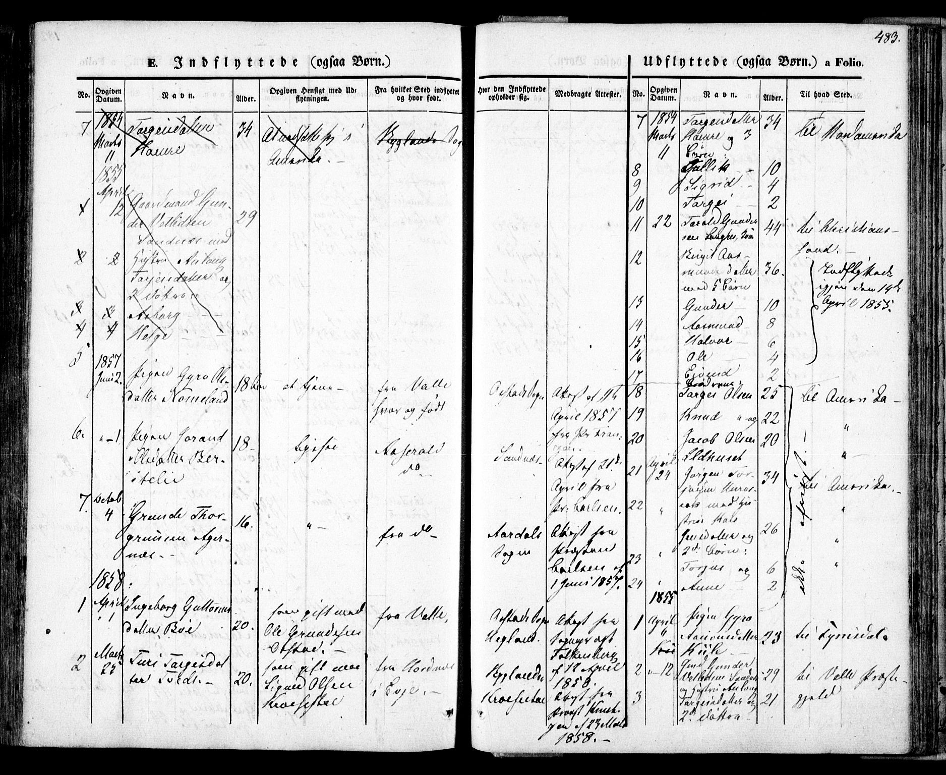 Bygland sokneprestkontor, SAK/1111-0006/F/Fa/Fab/L0004: Parish register (official) no. A 4, 1842-1858, p. 483