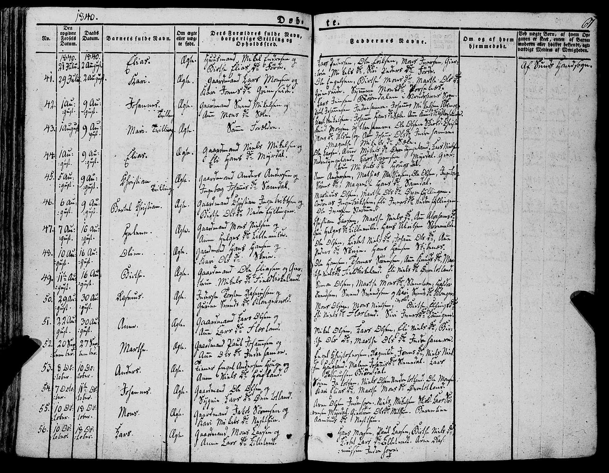 Fana Sokneprestembete, AV/SAB-A-75101/H/Haa/Haaa/L0008: Parish register (official) no. A 8, 1829-1851, p. 67