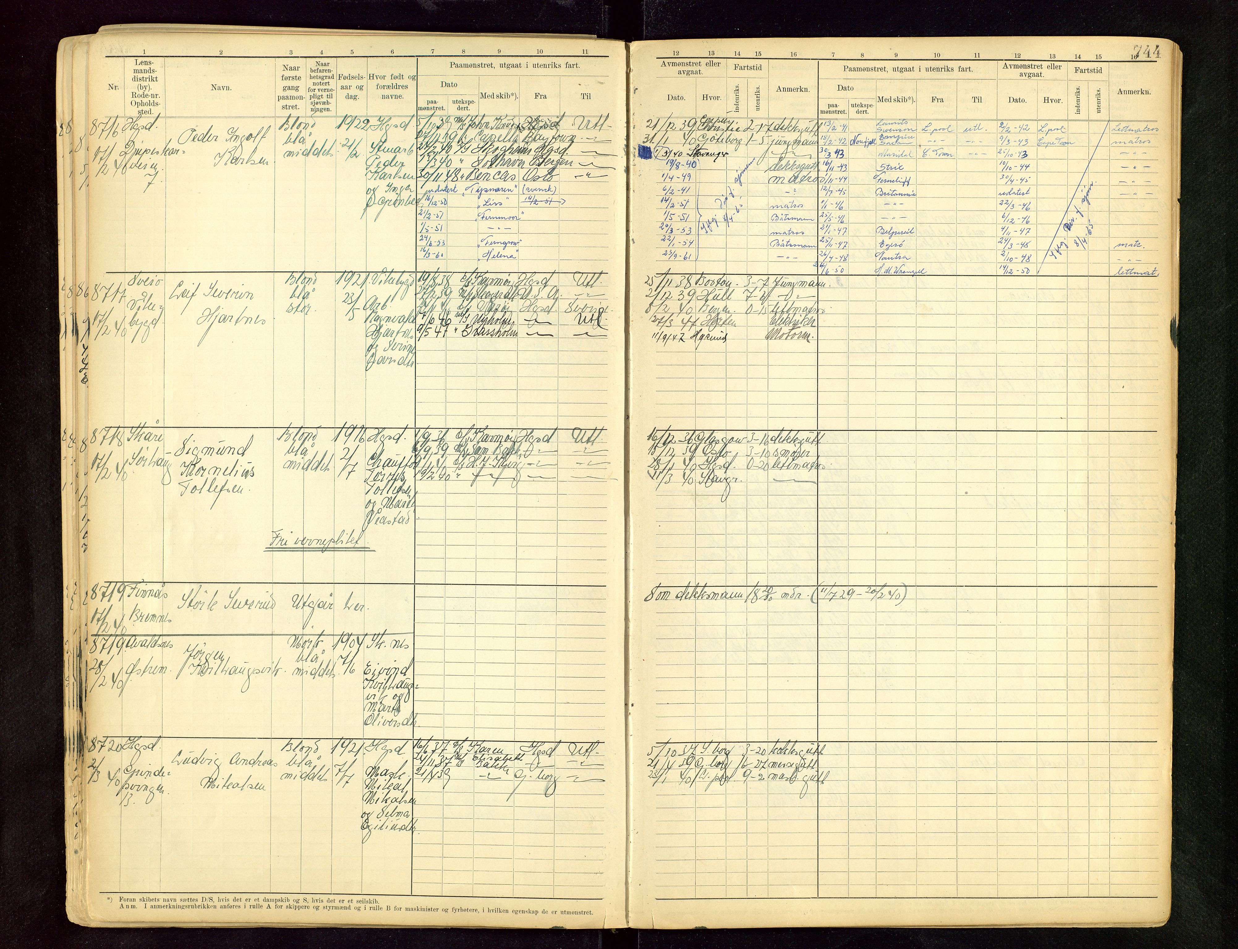 Haugesund sjømannskontor, AV/SAST-A-102007/F/Fb/Fbb/L0015: Sjøfartsrulle A Haugesund krets I nr 5001-8970, 1912-1948, p. 744