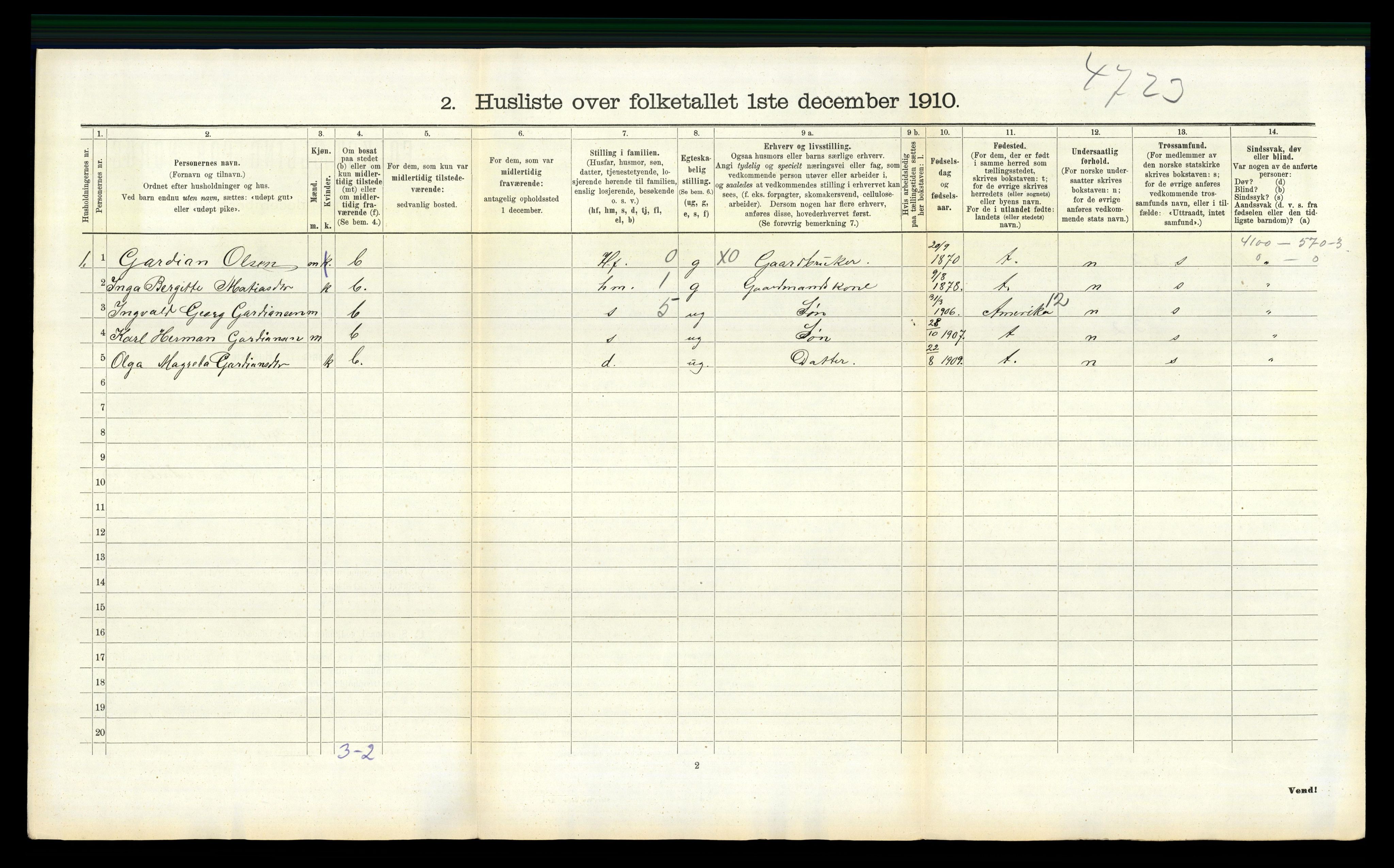 RA, 1910 census for Sør-Audnedal, 1910, p. 1224