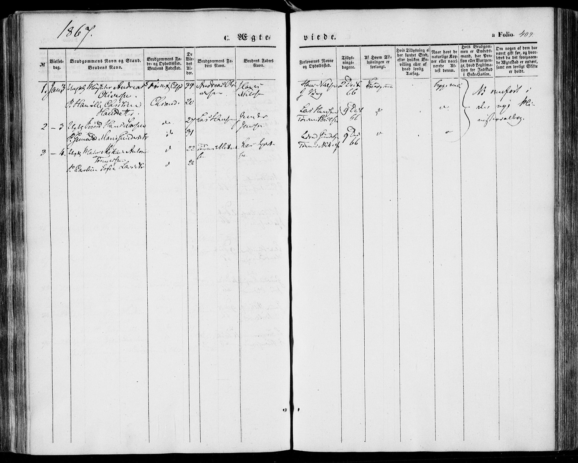 Kristiansand domprosti, SAK/1112-0006/F/Fa/L0014: Parish register (official) no. A 14, 1852-1867, p. 404
