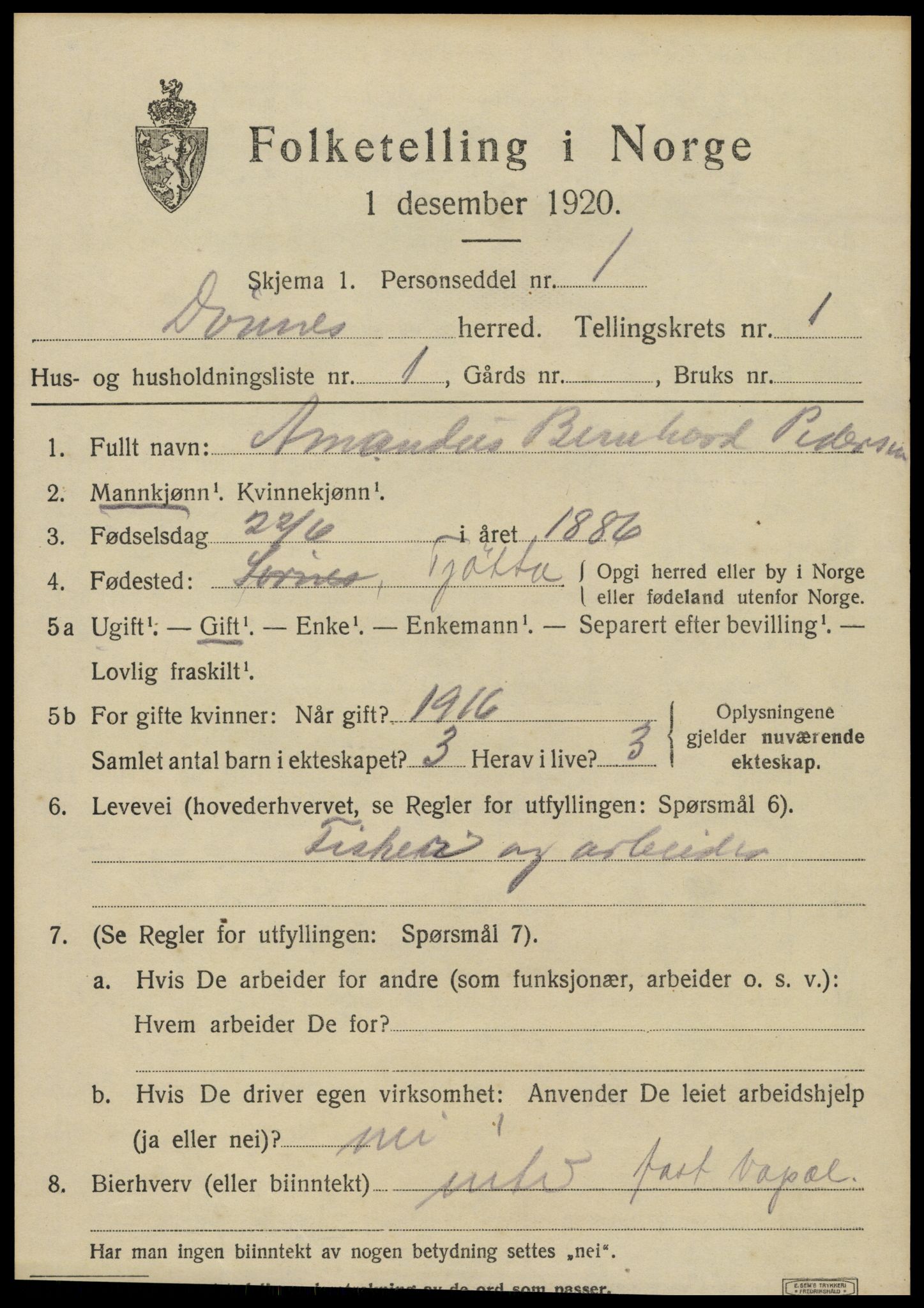 SAT, 1920 census for Dønnes, 1920, p. 570