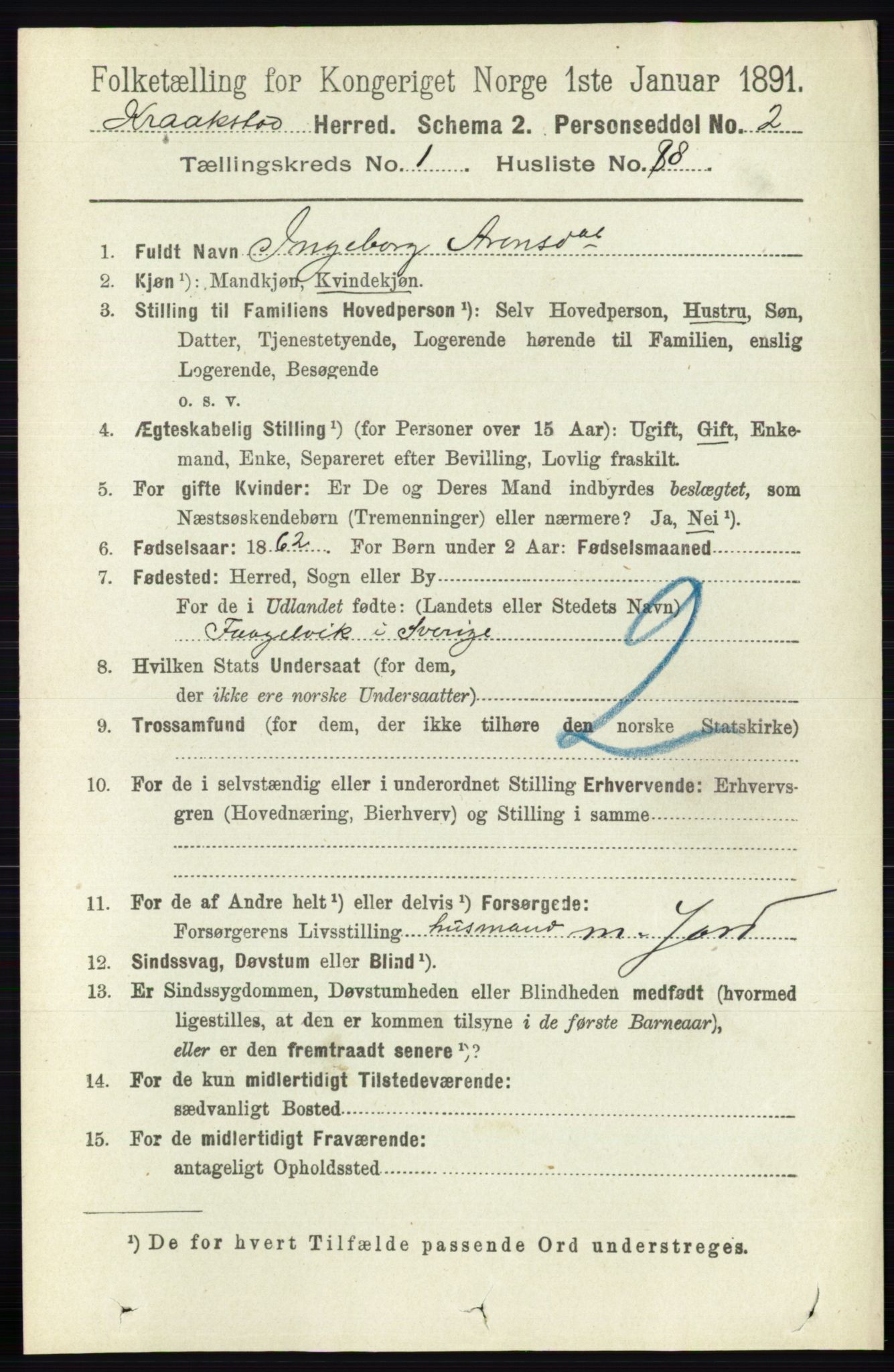 RA, 1891 census for 0212 Kråkstad, 1891, p. 668