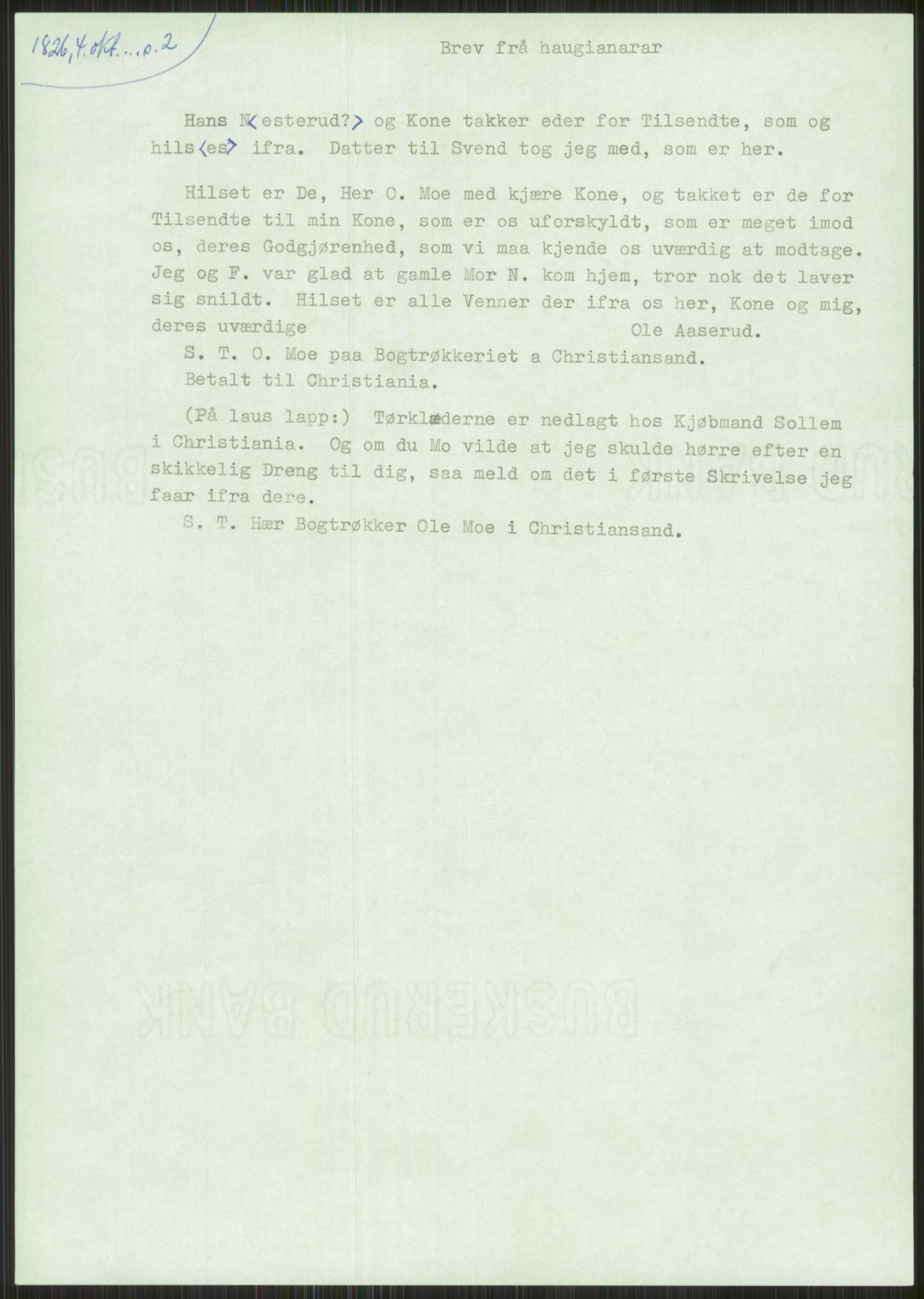 Samlinger til kildeutgivelse, Haugianerbrev, RA/EA-6834/F/L0003: Haugianerbrev III: 1822-1826, 1822-1826