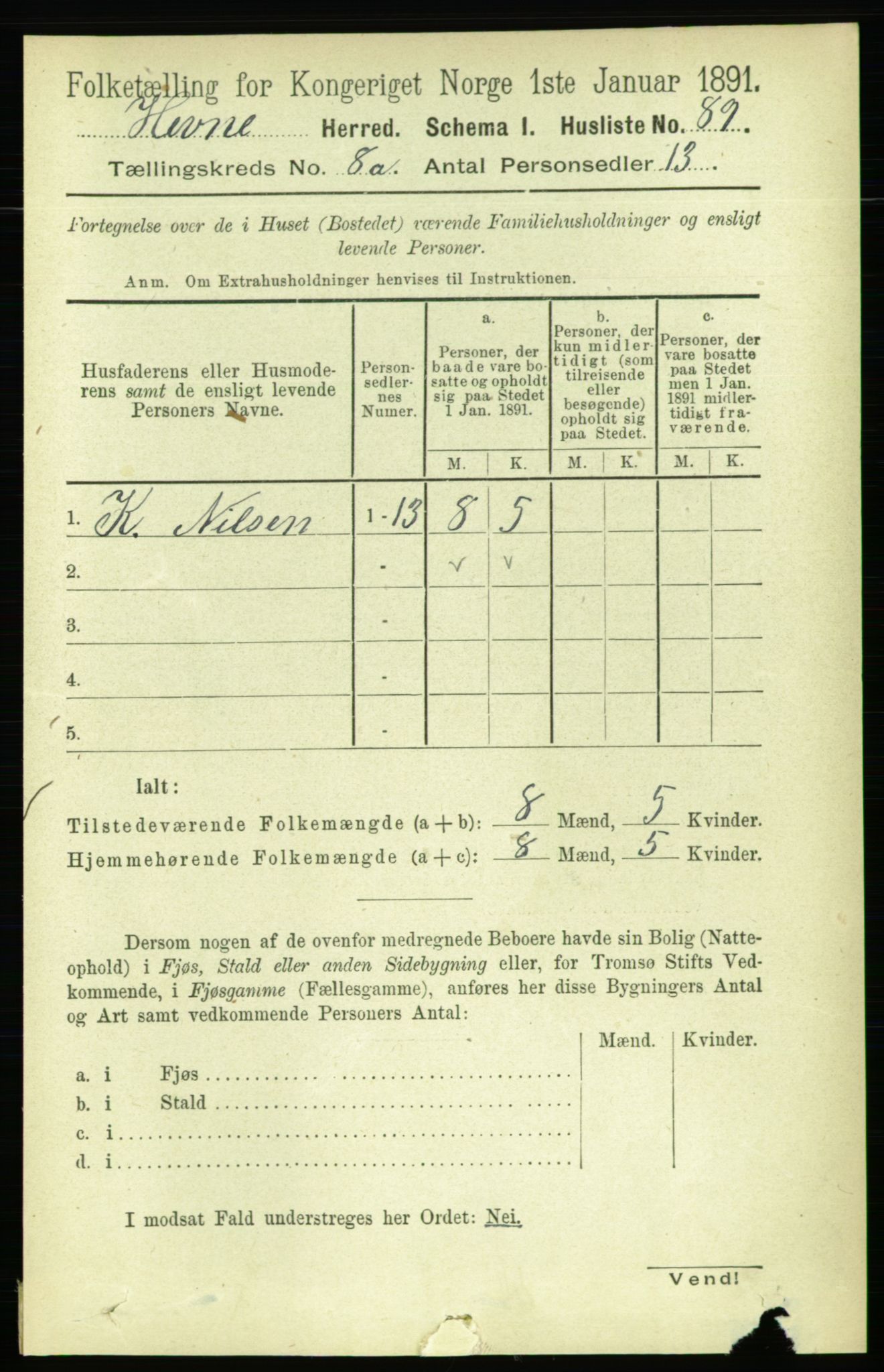 RA, 1891 census for 1612 Hemne, 1891, p. 4925