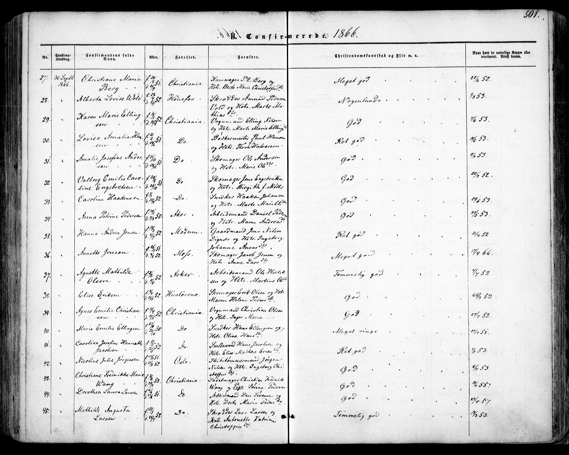Oslo domkirke Kirkebøker, SAO/A-10752/F/Fa/L0015: Parish register (official) no. 15, 1857-1871, p. 501