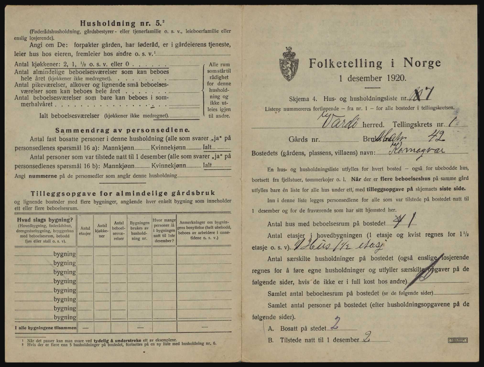 SATØ, 1920 census for Vardø rural district, 1920, p. 42