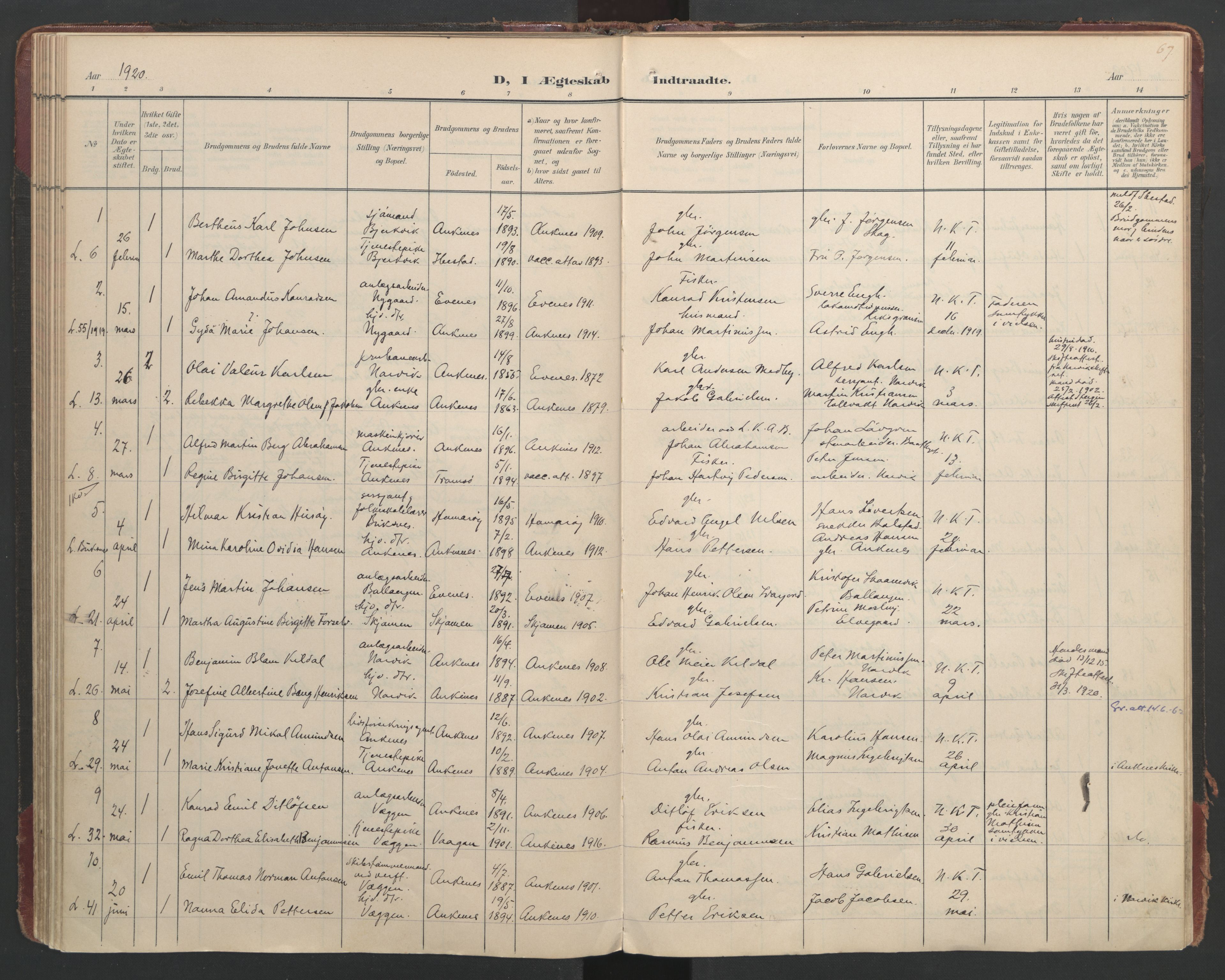 Ministerialprotokoller, klokkerbøker og fødselsregistre - Nordland, SAT/A-1459/866/L0942: Parish register (official) no. 866A05, 1901-1928, p. 67