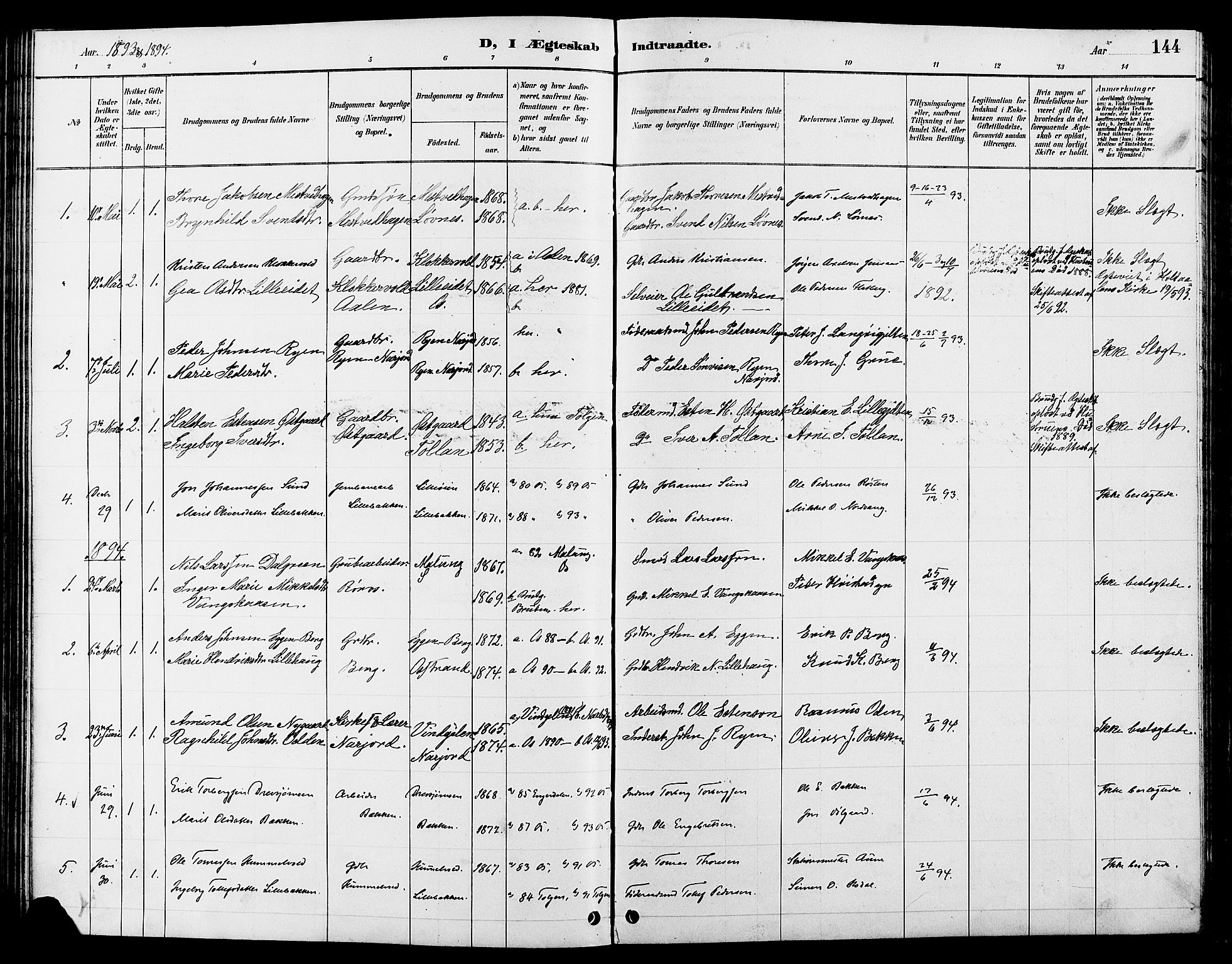 Tolga prestekontor, AV/SAH-PREST-062/L/L0008: Parish register (copy) no. 8, 1887-1912, p. 144