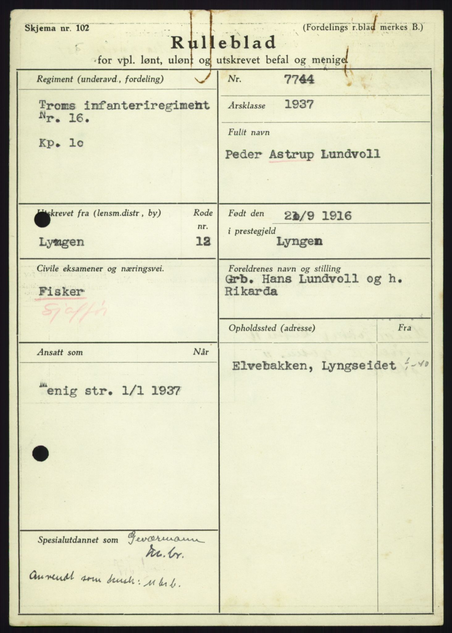 Forsvaret, Troms infanteriregiment nr. 16, AV/RA-RAFA-3146/P/Pa/L0021: Rulleblad for regimentets menige mannskaper, årsklasse 1937, 1937, p. 717