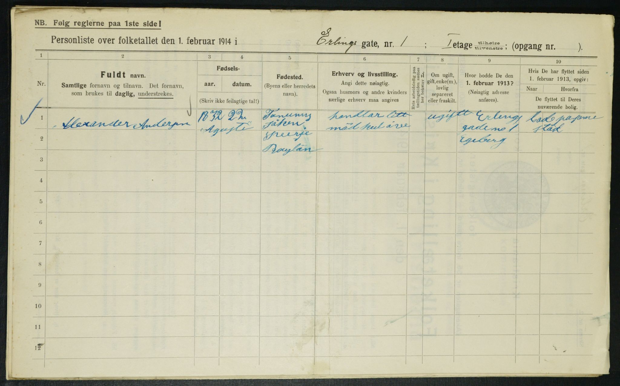 OBA, Municipal Census 1914 for Kristiania, 1914, p. 22134